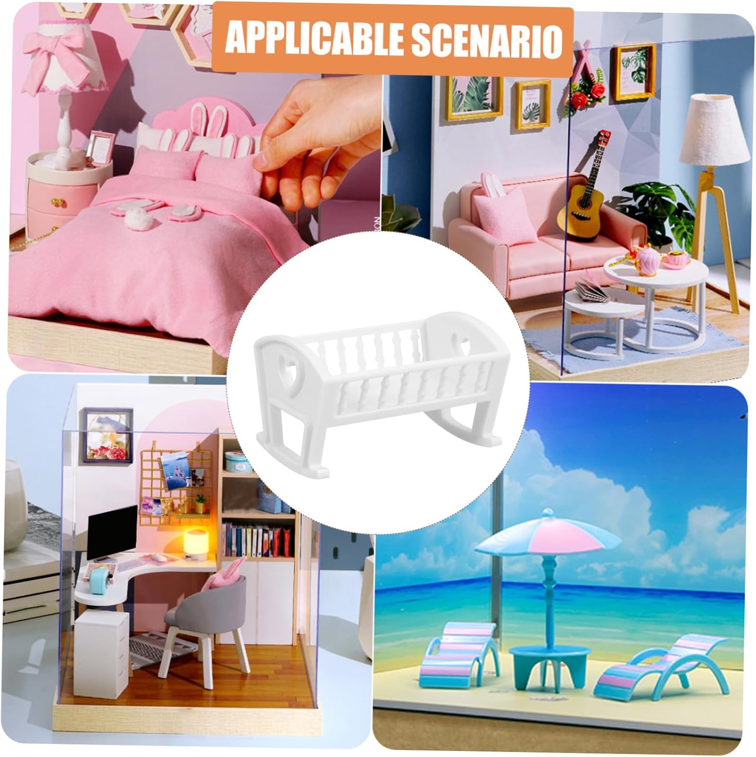Toyvian Miniature Crib Model Dollhouse Furniture Lightweight Adorable Bed for Doll Scenes Photo Miniature Cradle for Dollhouse Enthusiasts