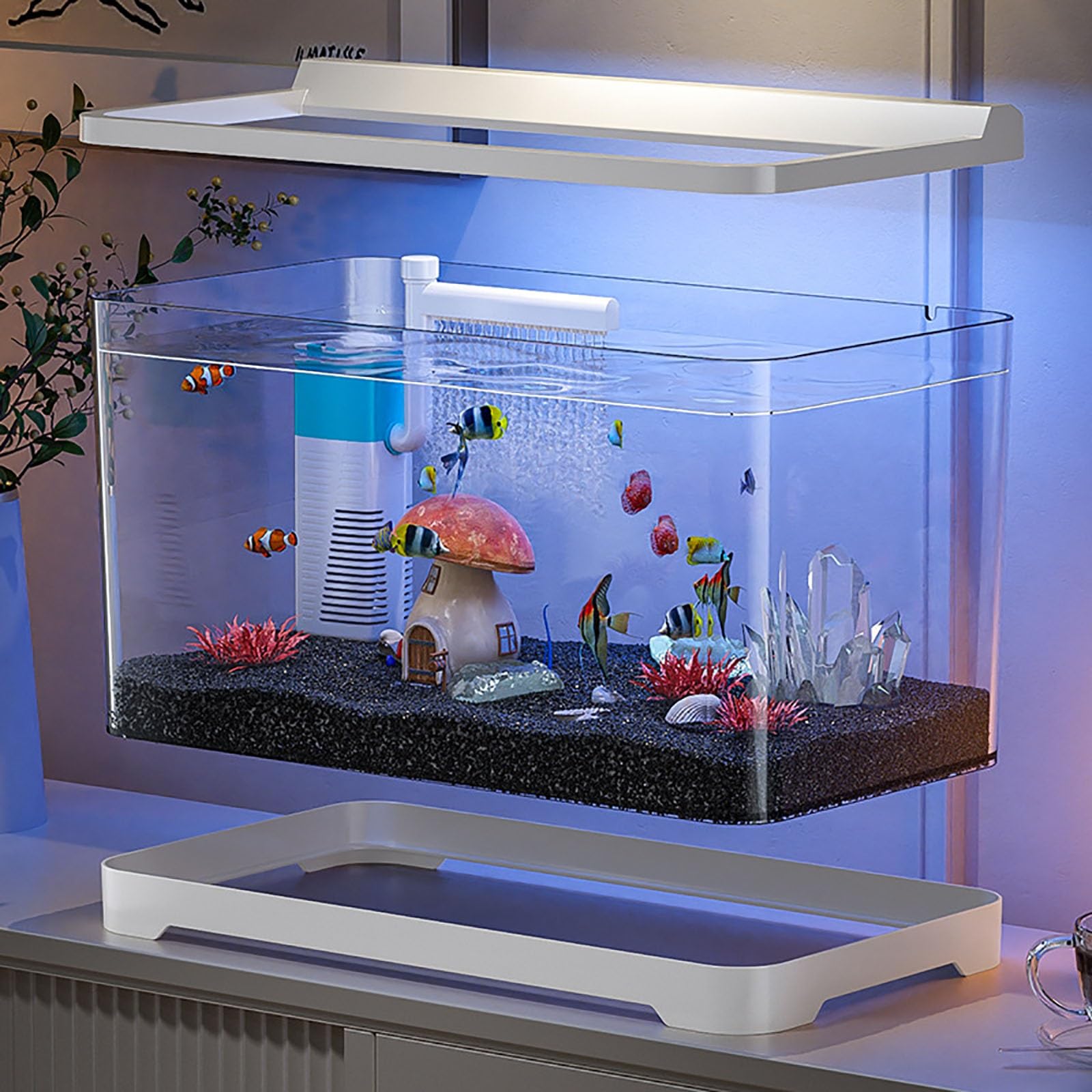 Acuarios Y Peceras Completas, Acuario con Luz Nocturna LED, Pecera con Sistema De Filtrado Integrado E Iluminación LED,Bajo Ruido Y Silencioso(M)