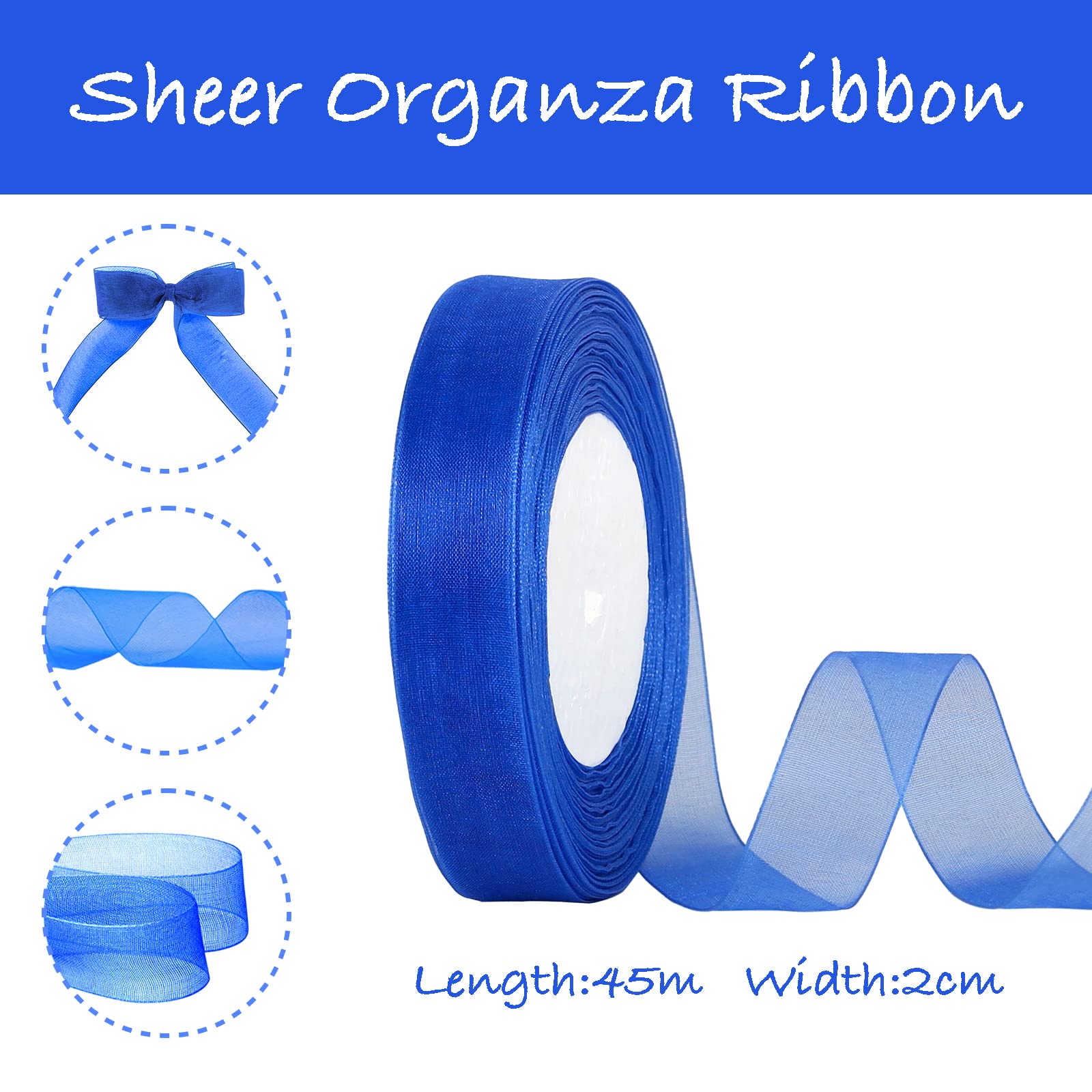 Nastro In Organza Chiffon Giallo Limone - 45 Metri X 20 Mm - Per Regali, Matrimoni E Artigianato - Foto 3