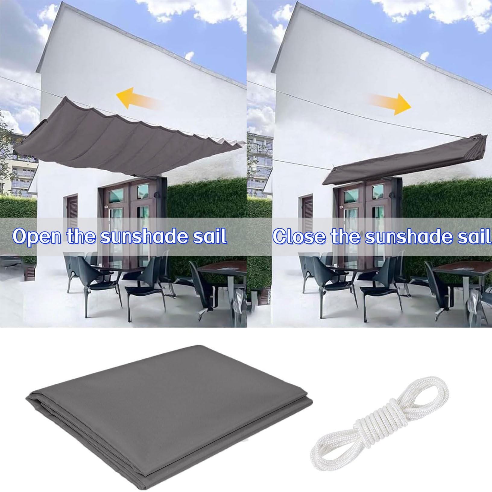 Einziehbar Welle Sonnensegel Verstellbar 100 x 400 cm Sonnenschutz Wasserdicht Verstellbar Welle Markisenstoff Inkl. Befestigungsseilen für Balkon Terrasse Garten Pool Camping, Dunkelgrau