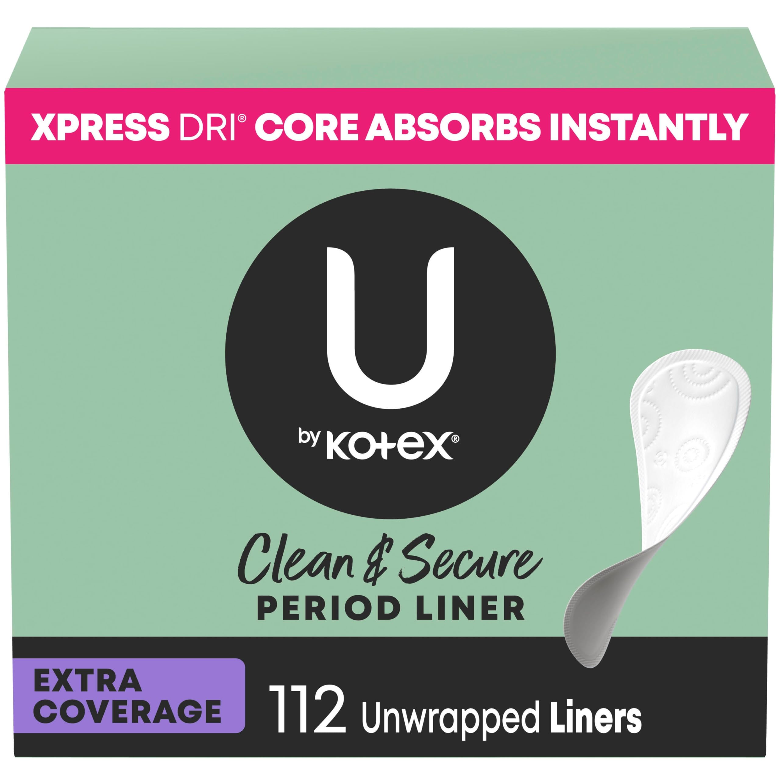 U by KotexPanty Liners, Clean & Secure, Light Absorbency, Extra Coverage, 112 Count (Packaging May Vary)
