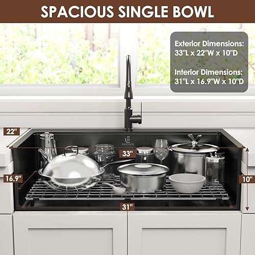 Miniatura 3 de Fregadero de cocina de acero inoxidable de 33 x 22 pulgadas, fregadero de cocina de acero inoxidable calibre 16, fregadero de lujo con montaje