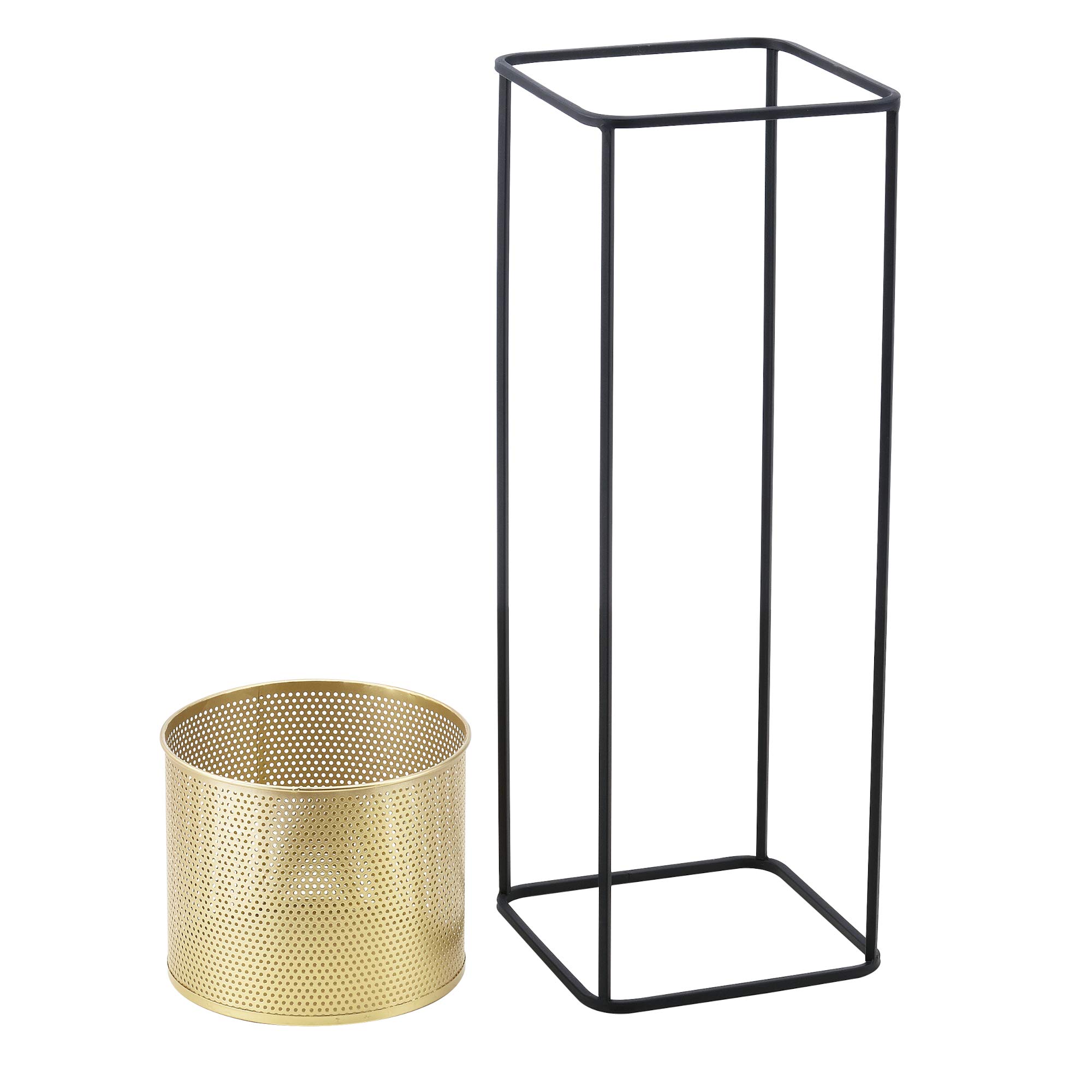[en.casa] Lot de 2 Supports de Plante Set Cache-pot Pot de Fleur Bac à Fleurs Vase Métal Tailles Différentes Noir Doré