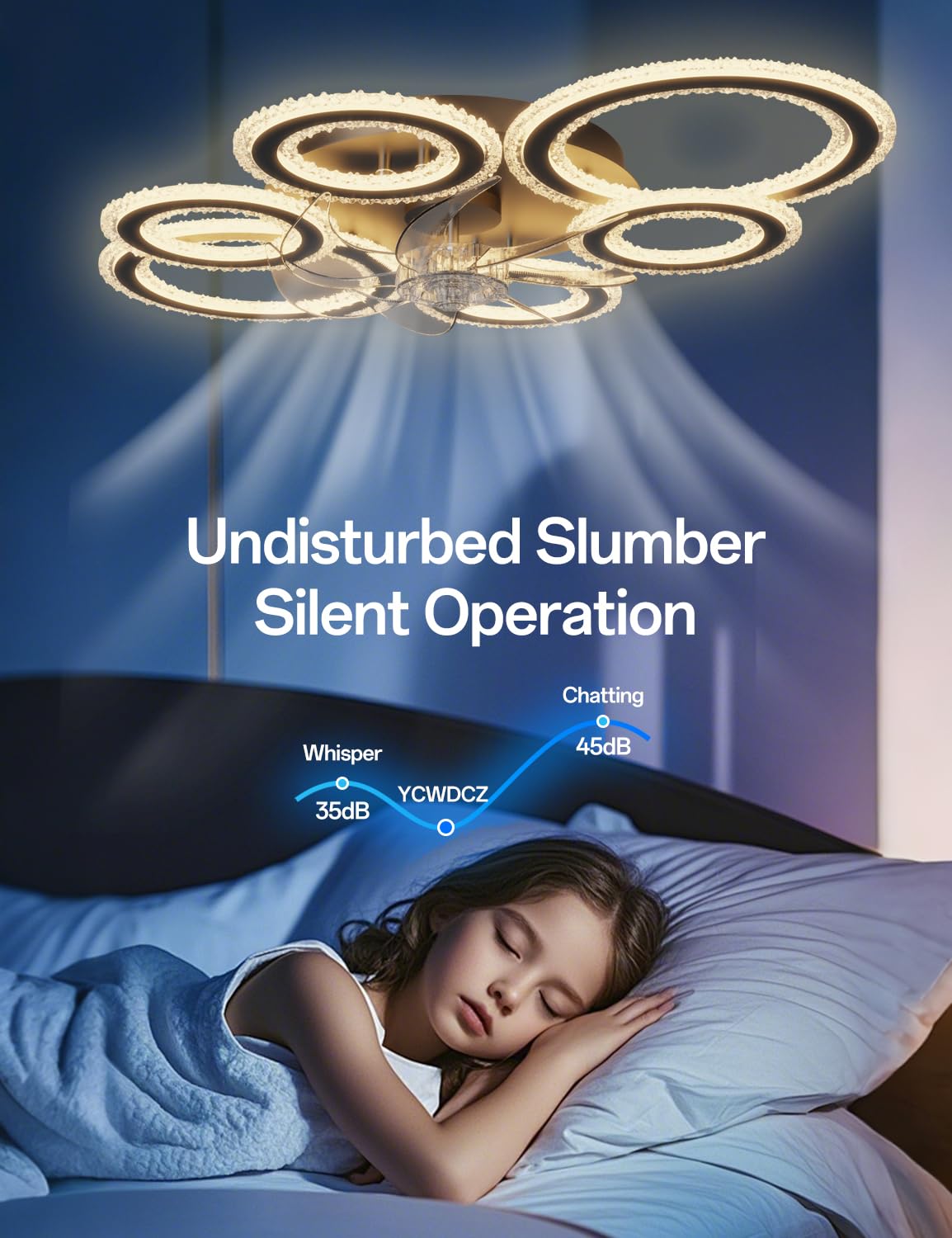 Deckenventilator mit Beleuchtung Smart und Dimmbar, Alexa & App Steuerung via Bluetooth (Kein WLAN), 6 Ring Deckenlampe mit Ventilator und Fernbedienung für Wohnzimmer, Schlafzimmer, Schwarz