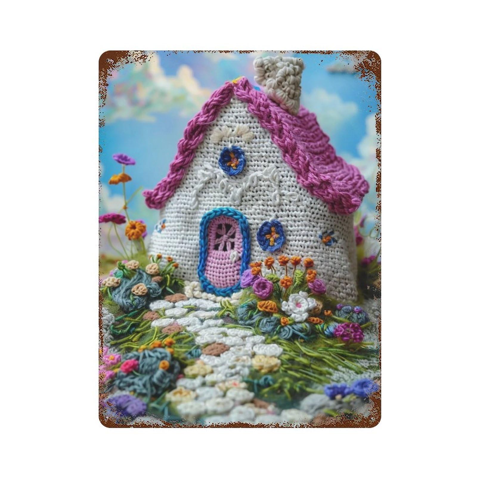Hduryeyryy Multicolour Crochet Fairy Cottage 02 Wall Retro Iron Vintage Art Metal Tin Sign Poster Modern Home Cofffee Club Art Bar Shop Decor 40X30cm
