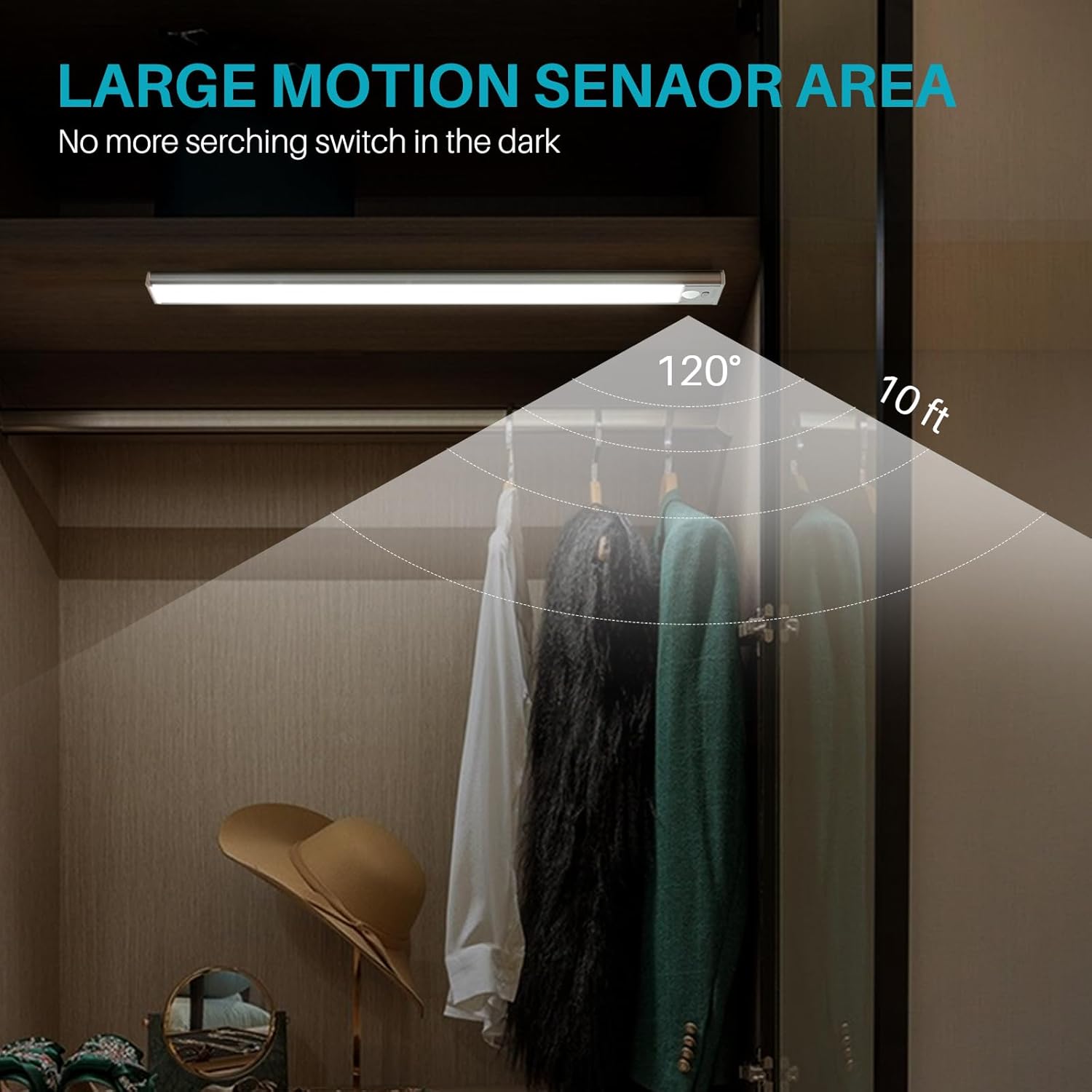Under Cabinet Lighting, 54 LED Motion Sensor Light Indoor, 1500mAh USB Rechargeable Battery Closet Lights, 2 Pack Magnetic Dimmable Kitchen Lights, Wireless Under Counter Lights for Stairs