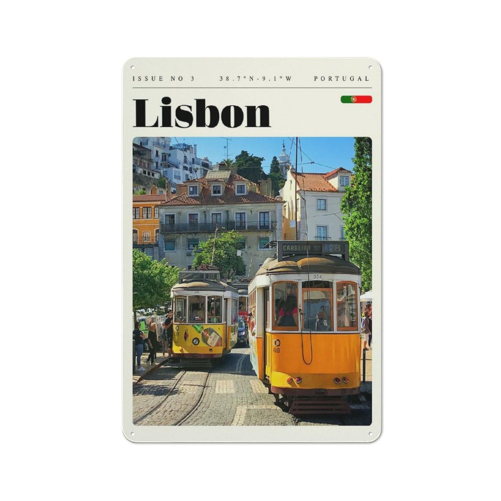 Junmoney Style-23 Cottage Style Lisbon Portugal Travel Art Decorative Tin Sign 30X20cm, Rustic Kitchen Decor For Kitchen, Cottage, Porch Or Garden Room