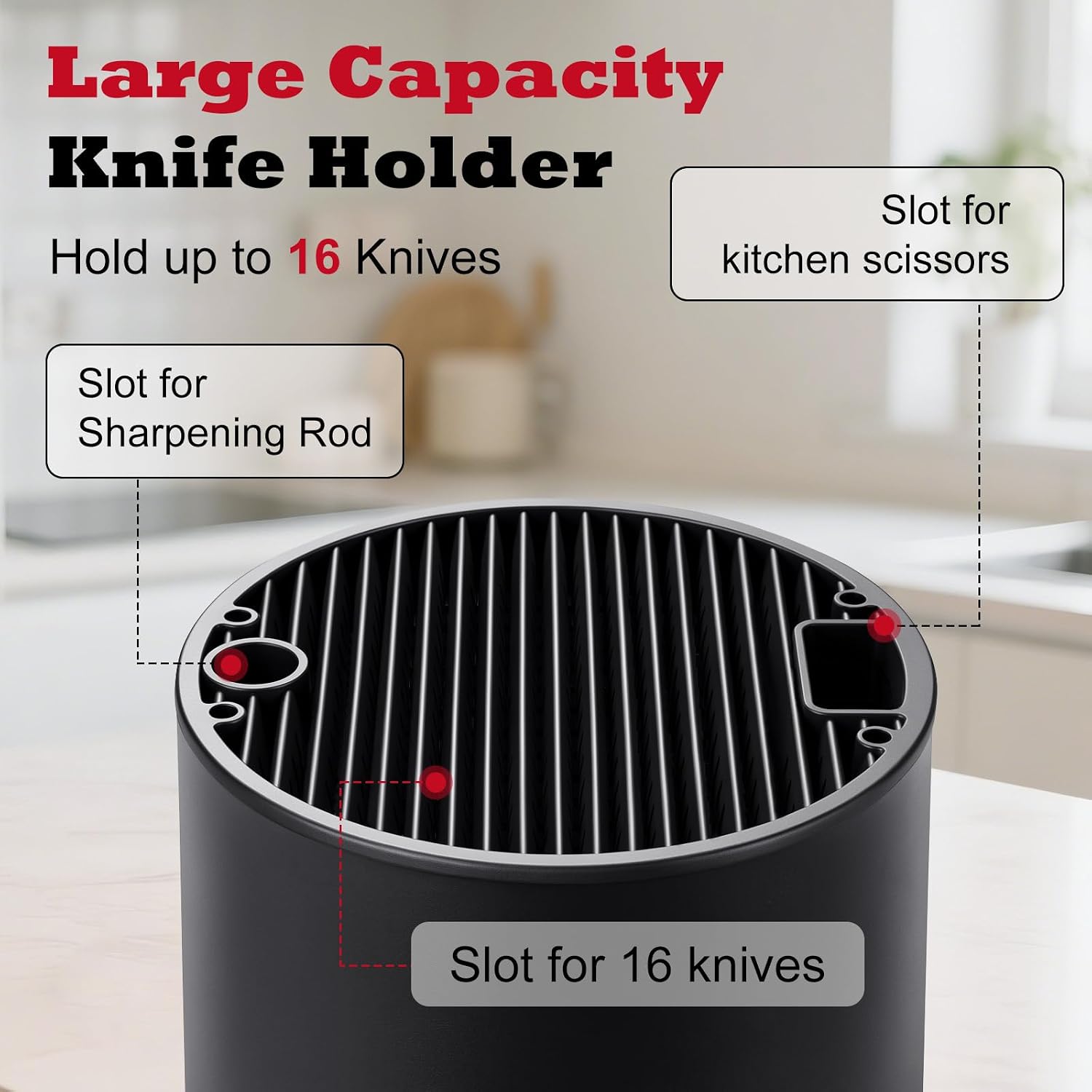 Universal Knife Block Holder, Large Capacity Round Knife Organizer, Detachable Kitchen Knife Storage Block, Easy to Clean, Fits Up to 14 Knives and 8-Inch Blades