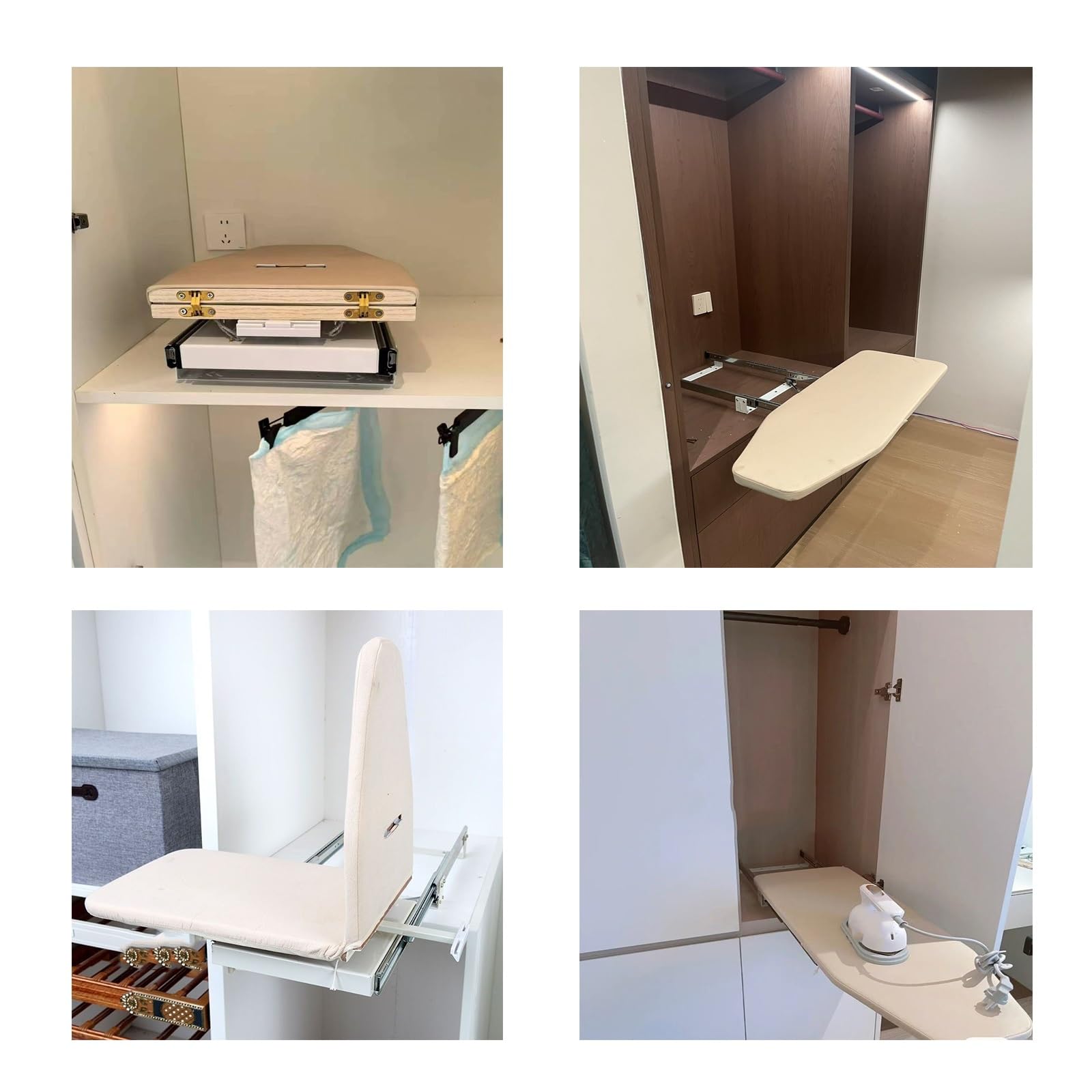 Asse da stiro allungabile e girevole con copertura resistente al calore, perfetta per armadi, design salvaspazio, colore grigio scuro, ideale per uso domestico e appartamento.
