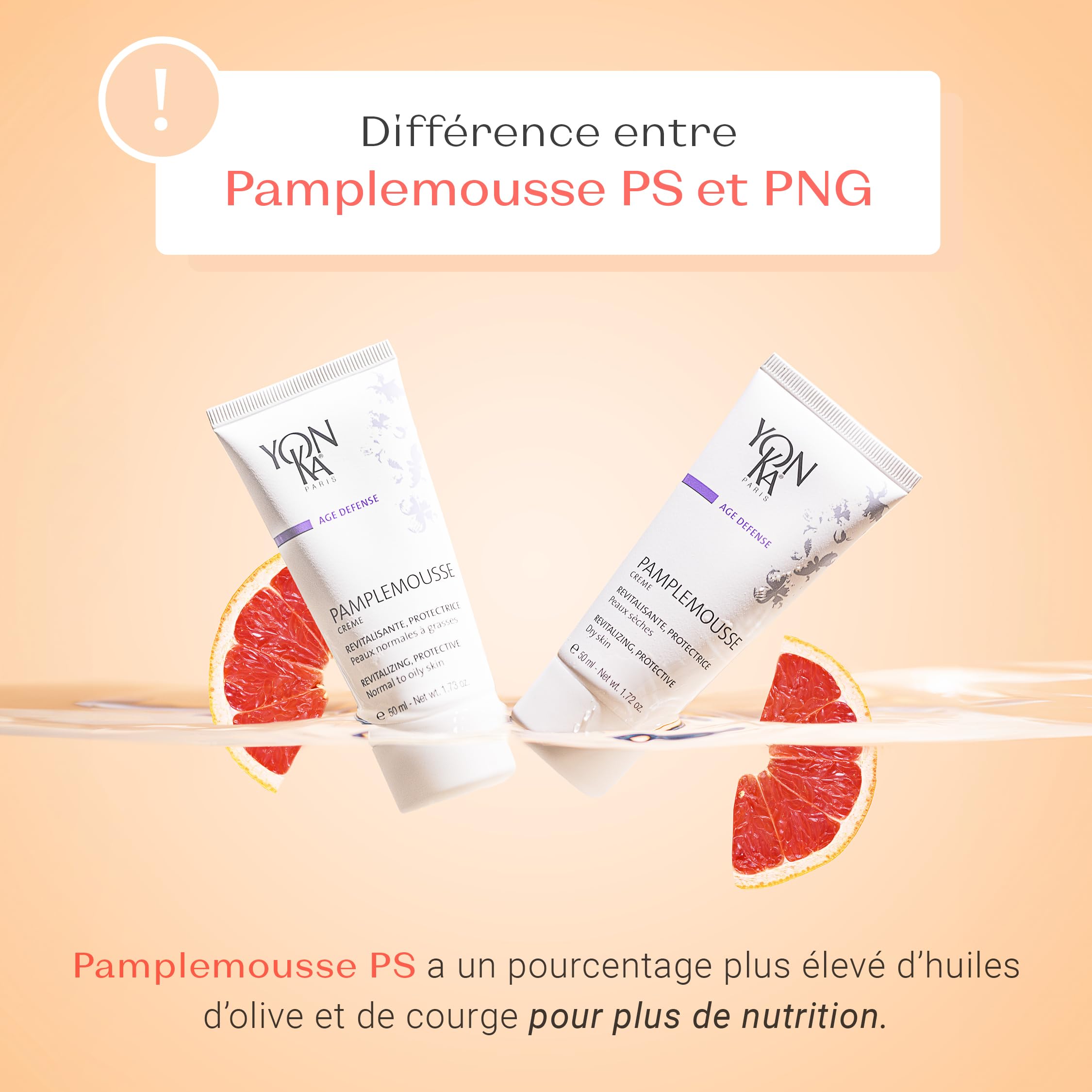 Pamplemousse Crème Peaux Sèches Yonka 50ml - Effet Éclatant et Anti-teint Terne - Vitamine C et Huiles Essentielles d'Agrumes - Protège et Resserre les Pores - 97% d'Ingrédients Naturels