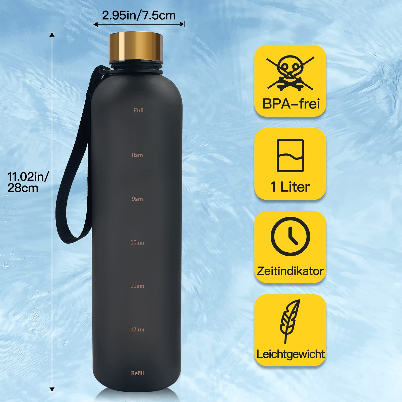 Trinkflasche 1L Mit Zeitmarkierungen - Tritan Material Wasserdicht