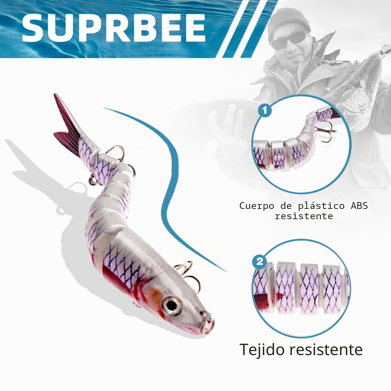 5pcs Señuelos Pesca, Señuelos Artificiales De Pesca, Cebos de Pescar Multi Articulados para Agua Dulce o Salada, Duro del Senuelo Cebos de Mar Spinning para Trucha, Lubina, Perca, Lucio