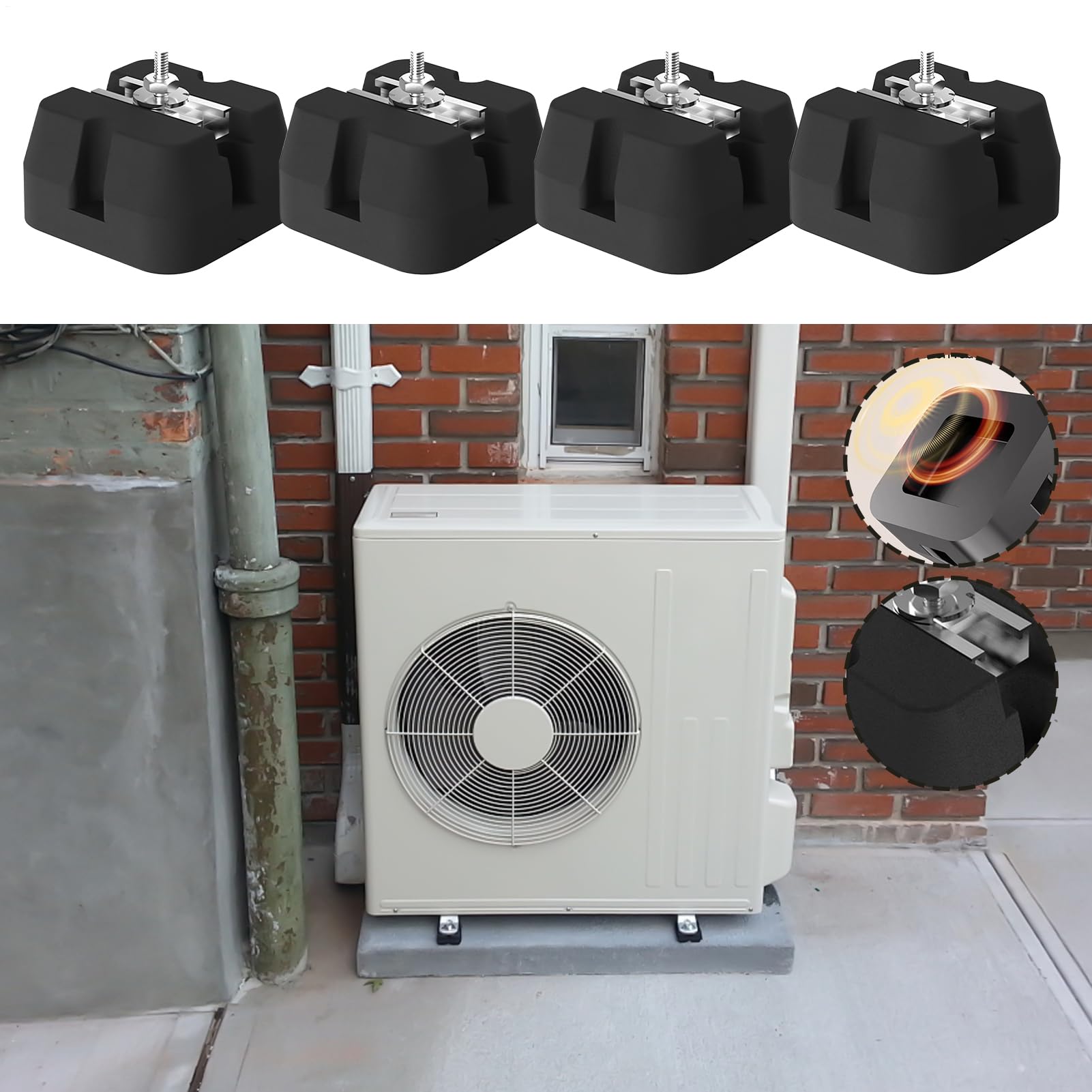 Almohadillas De Goma Para Aire Acondicionado Split Base De Soporte Para | Alfombrilla Antivibraciones Soporte en Suelo para Instalación Exterior 4 Piezas
