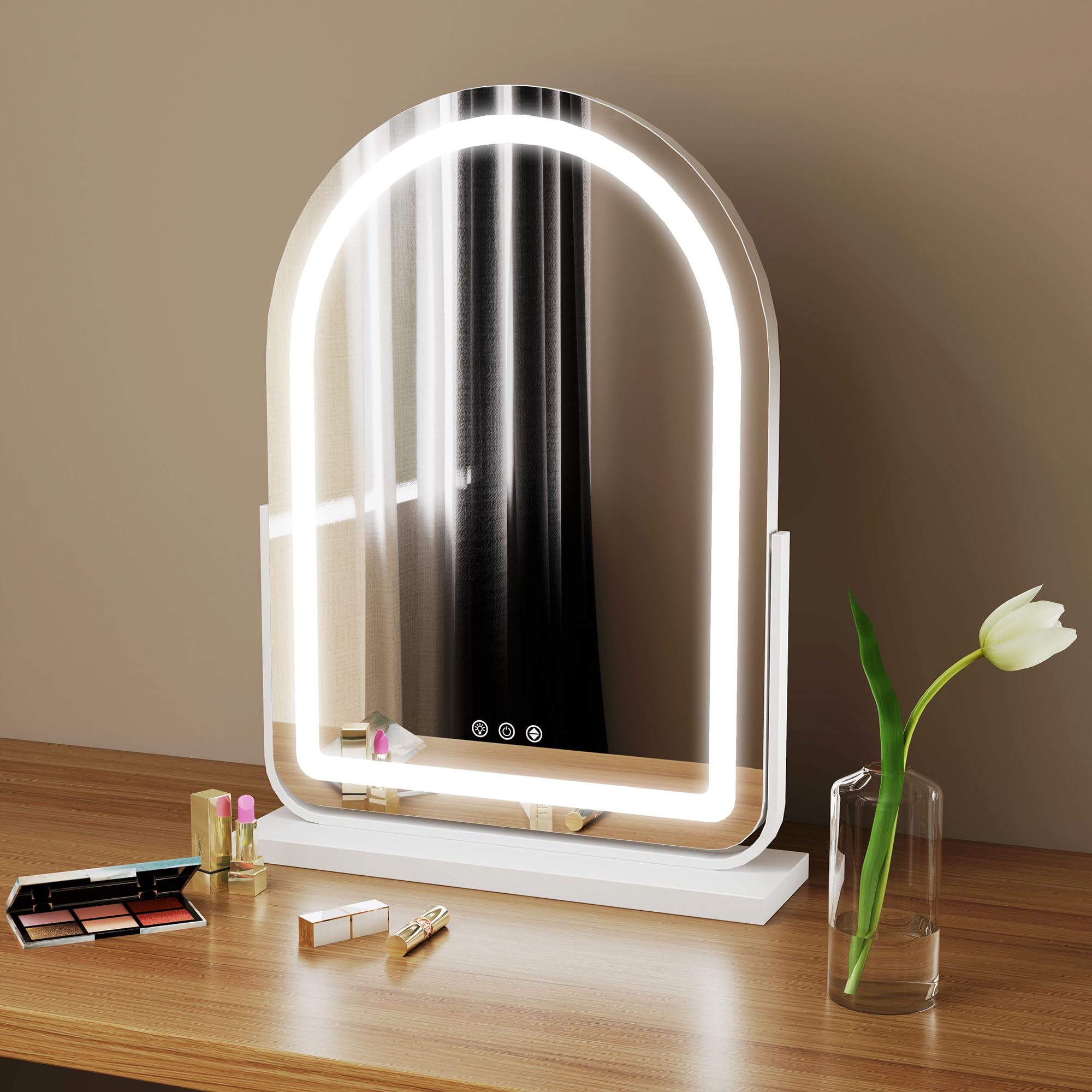 Homcom Unisex White Vanity Mirror With Light, 3 Colour, 360 Degree Rotation, Touch Screen In