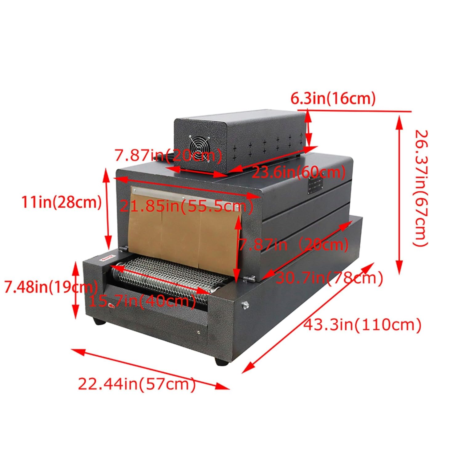 Shrink Wrap Machine Mesh Type Heat Shrink Packaging Machine Electric Tunnel Packaging Equipment for POF PVC (16X8inch Max Shrink Size) 220V