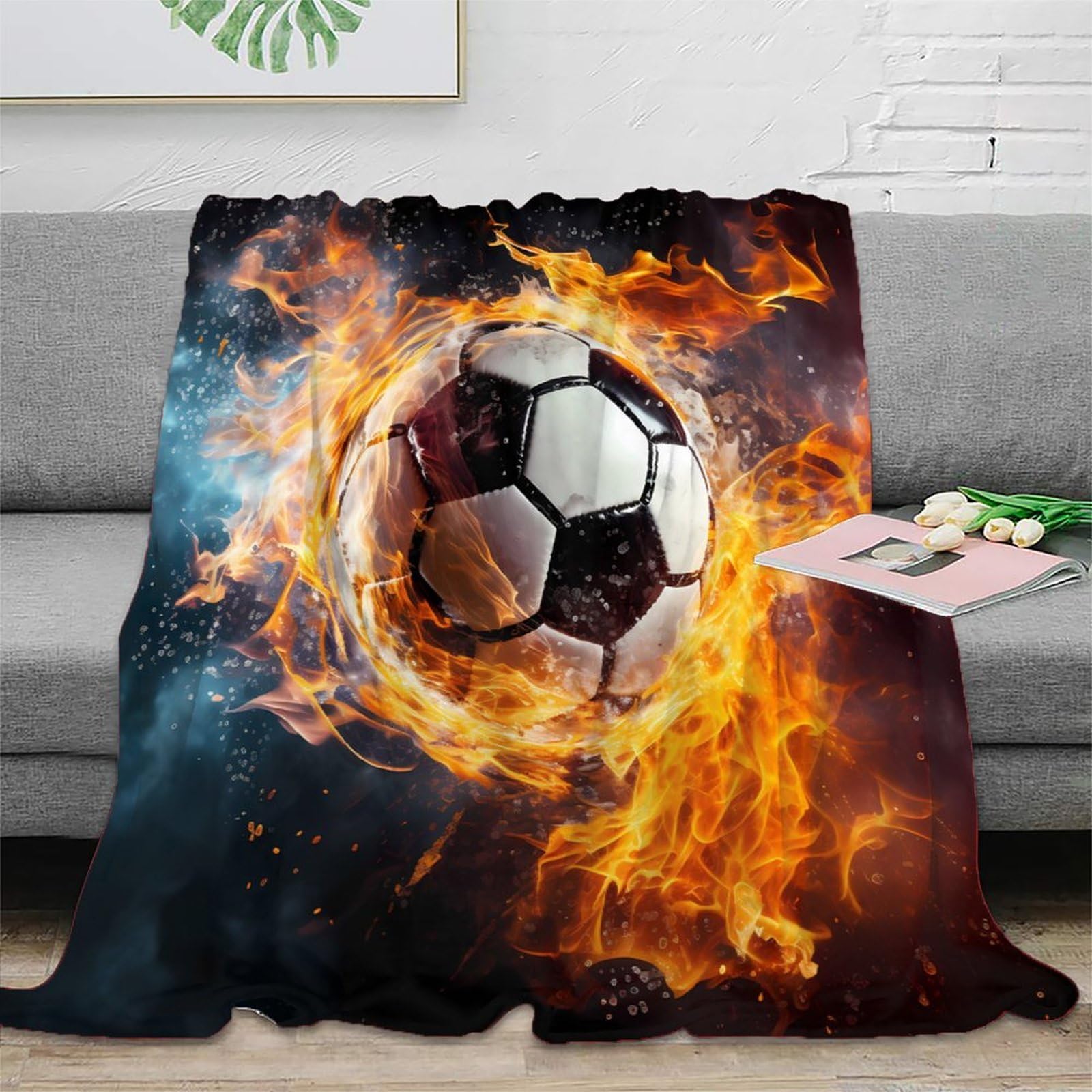 Plaid de voyage soccerball 3d imprimé couverture microfibre compacte 150x200cm pour camping