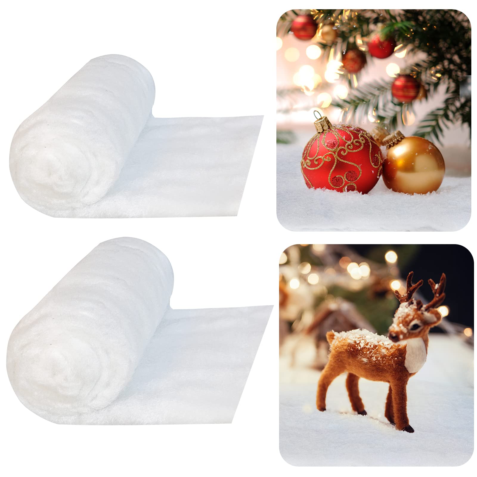 Aweyka2 Pcs 1.3 x 9.8ft/0.7 x 3ft Christmas Snow Blankets, 2 Size Fake Snow Sheet White Thickened Cotton Rolls Fluffy Artificial Snow Roll for Christmas Village Party Favors Display Photo Prop