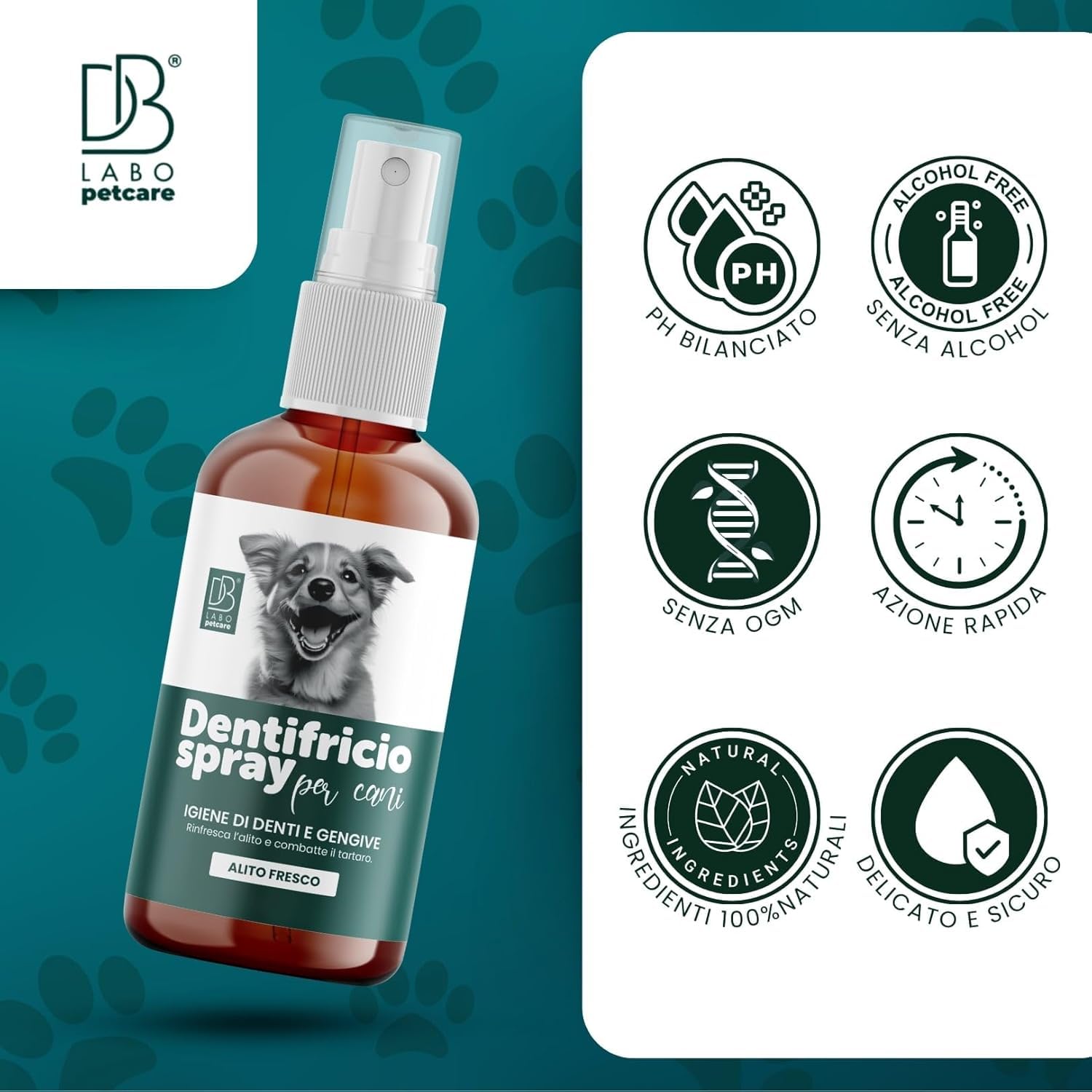 Dentifricio Spray per Cani Antialitosi 100ml Salvia Menta Tea Tree Made in Italy