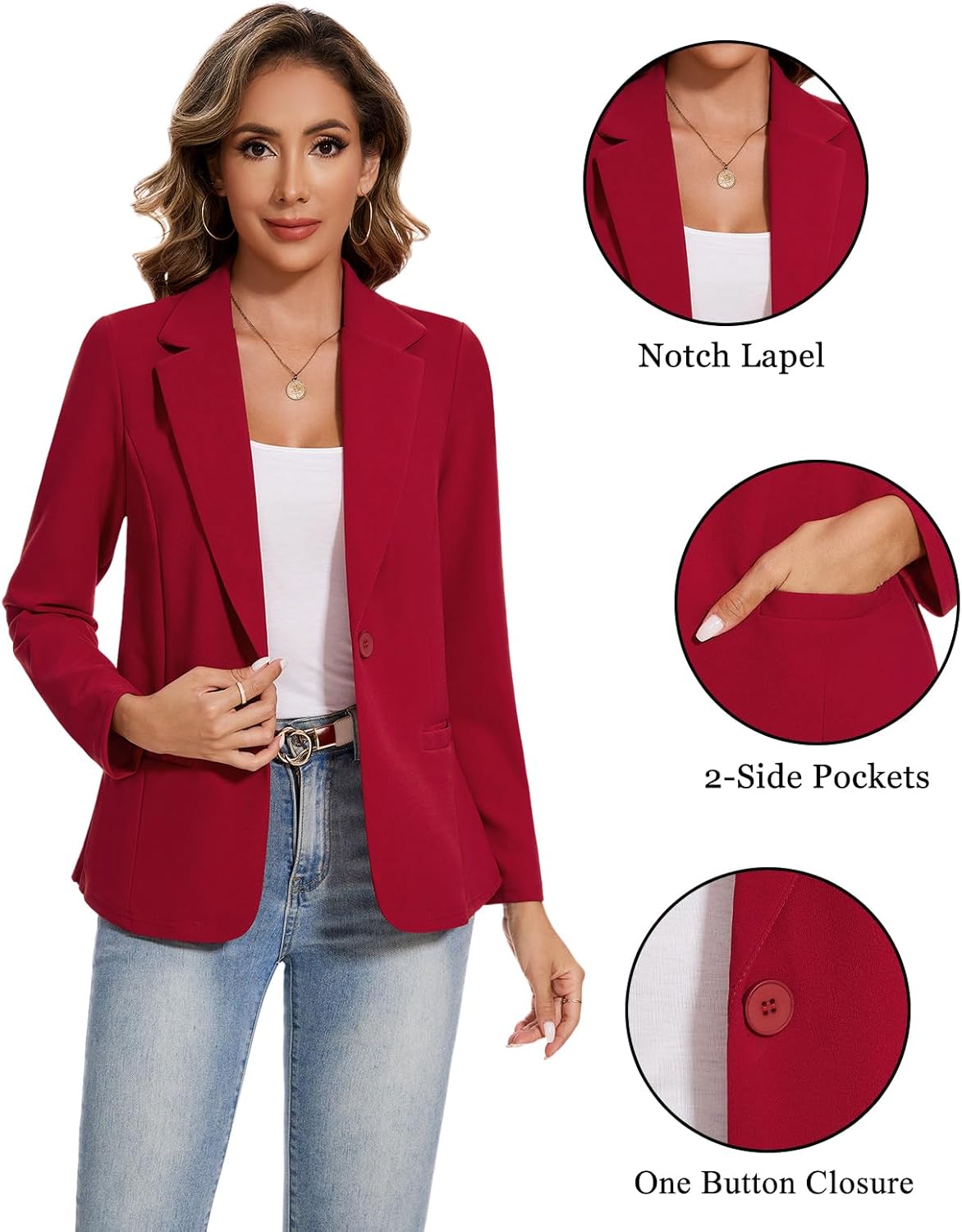 Blazers for Women Long Sleeve Notched Lapel Blazer Business Casual Work Office Suit Jackets with Pockets - Image 6