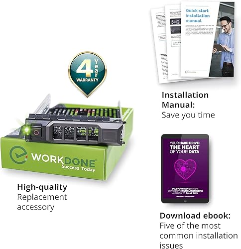 Miniatura 8 de WORKDONE Paquete de 4 unidades  Organizador de disco duro de 3.5 pulgadas  Compatible con servidores Dell PowerEdge seleccionados de 11 a 13