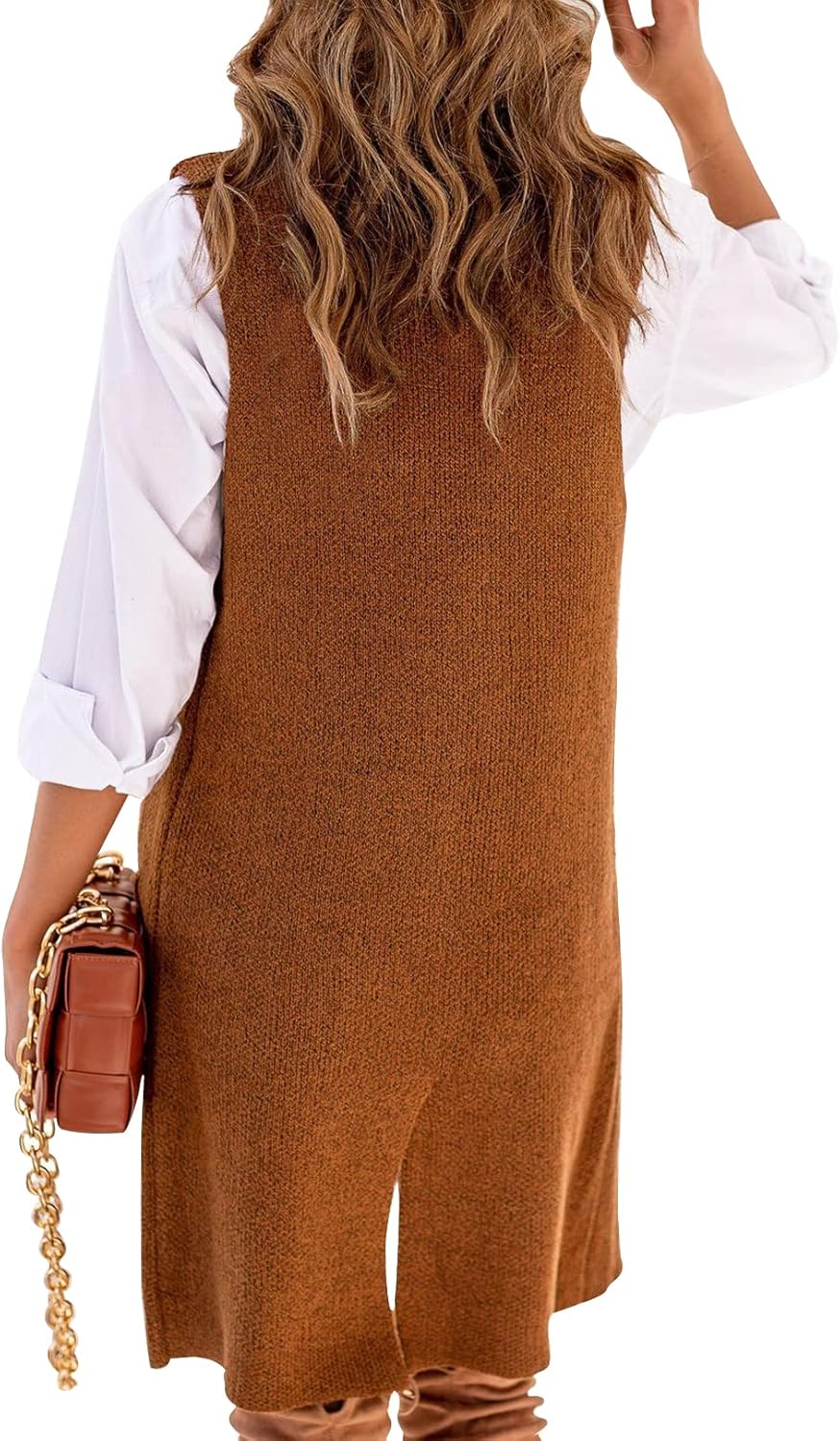 Danedvi Women Open Front Lapel Collar Cardigan Vest Button Down Long Sweaters Cardigan Solid Outerwear Coats - Image 3