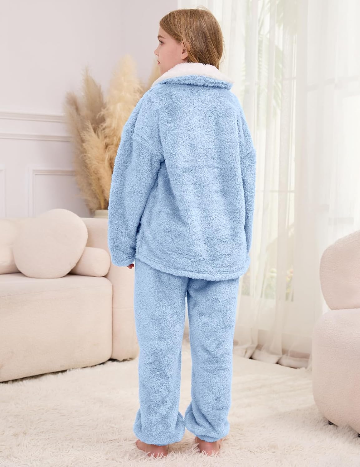 Girls Fuzzy Fleece Pants Set Winter Fluffy 2 Piece Outfits Flannel Pullover Sweatshirt Sets Sweatsuit 5-14 Years - Image 4