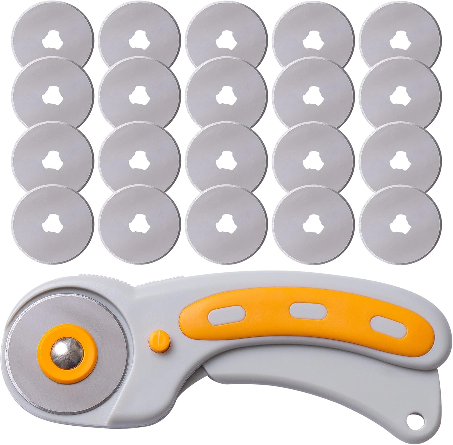 WA Portman Fabric Cutter Wheel – 45mm Rotary Cutter for Fabric with Safety Lock & 20 Extra Rotary Blades – Ideal for Sewing, Quilting, Crafting & Use with Sewing Cutting Mats with Comfort Grip Handle