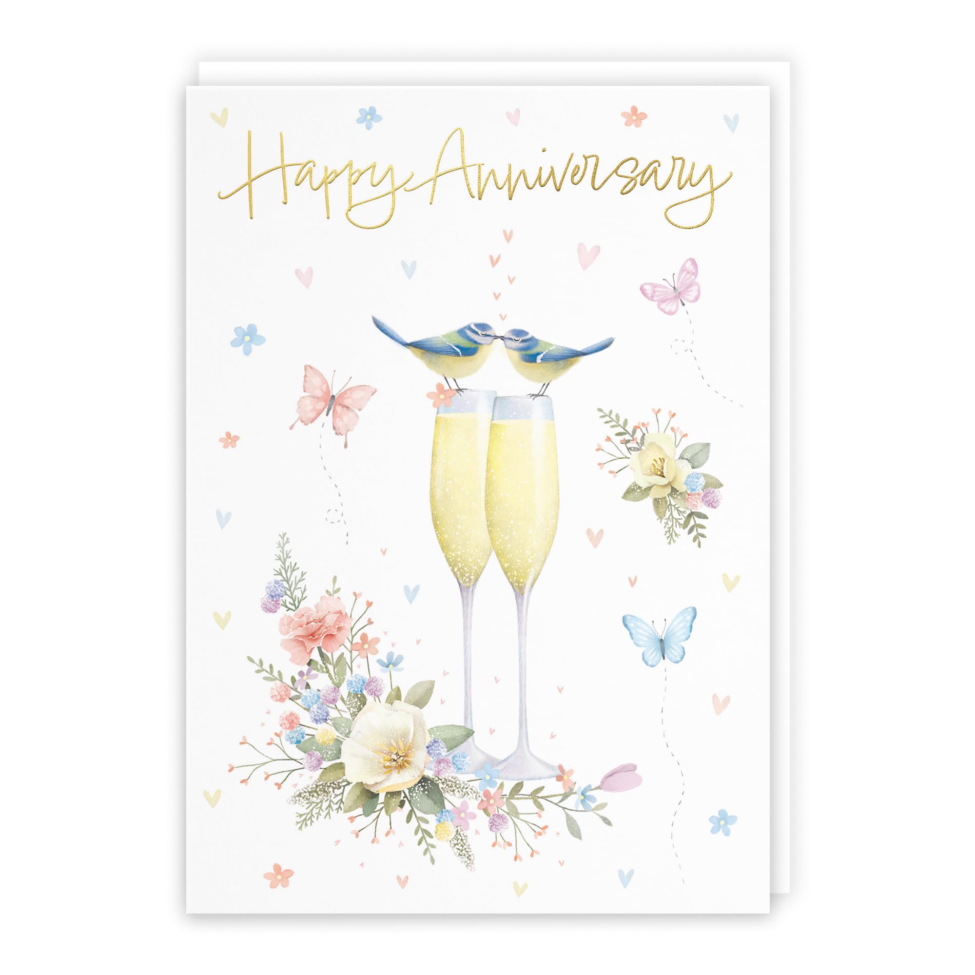 Hunts England - Anniversary Card For Him Or Her - A5 Size - Champagne Flutes - Gold Foil - Anniversary Card For Couples, Partner, Husband, Wife, etc. - Milo's Gallery โ image 1