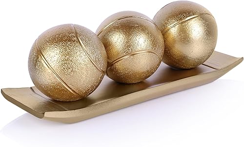 LCCCK Juego de bandeja decorativa con bolas, soporte de TV de orbes decorativos dorados, centro de mesa de café, elegantes bolas decorativas para