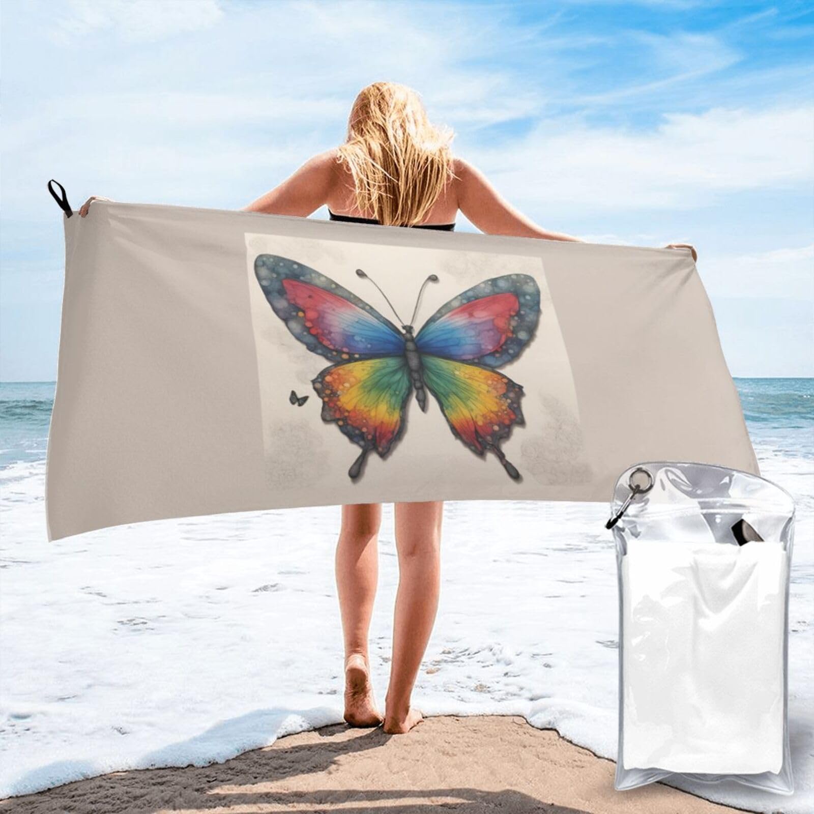 AYYQWE Rainbow Butterfly Print Lightweight Towel For Men Women Travel Beach Camping Hiking Yoga Swimming Sports
