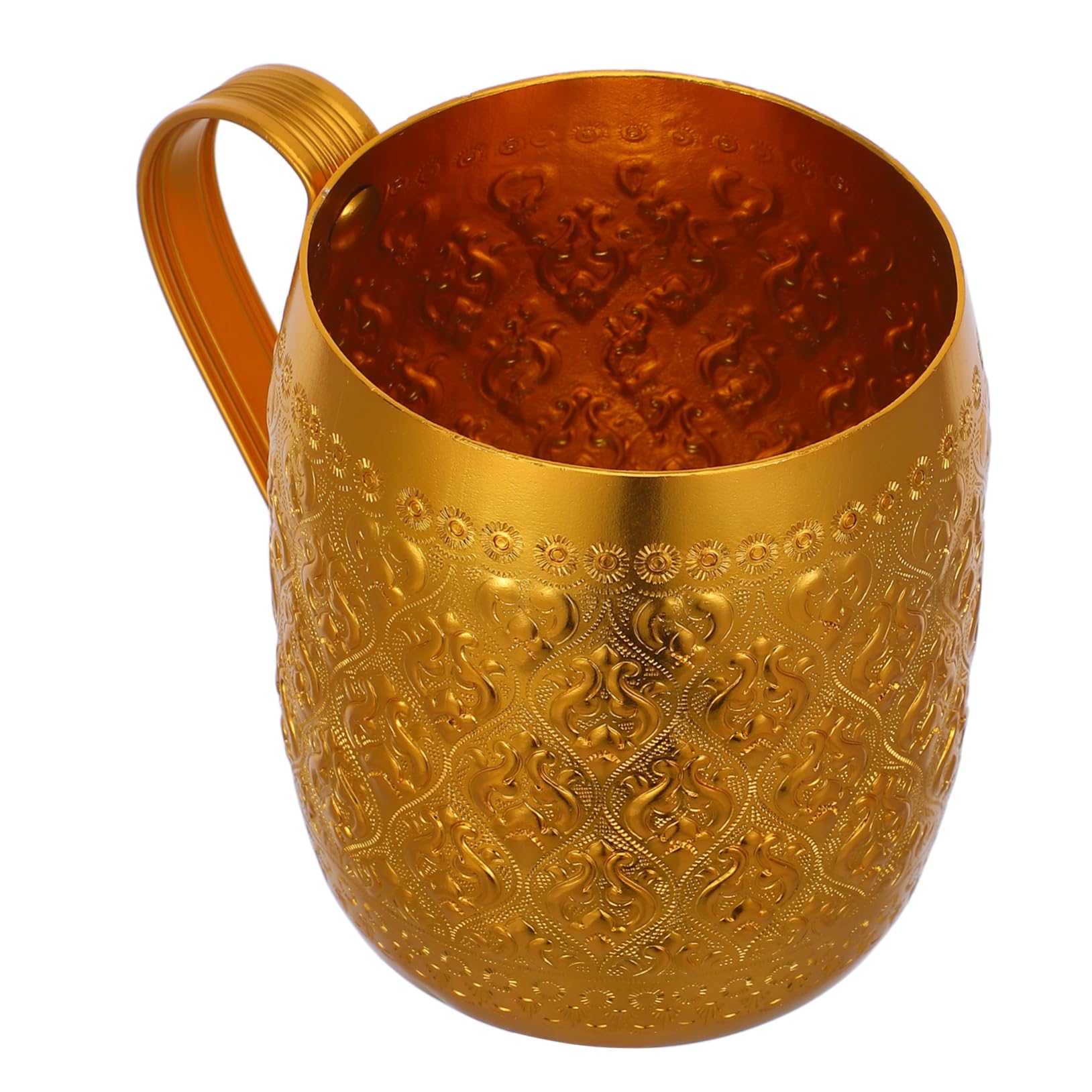 Taza de agua de metal dorada para cenas en restaurantes y mesas de hotel elegantes