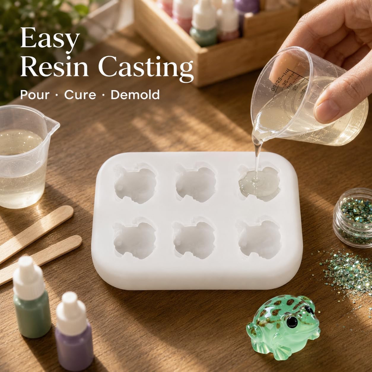 Tiny Frog Resin Molds, 6-Cavity Frog Silicone Mold for Epoxy Resin, Lifelike Mini Frogs Figurines Casting Mold for DIY Resin Art, Fairy Garden, Miniature Crafts Decor