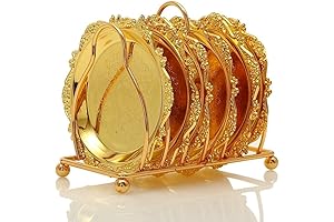 Luxurious 6-Piece Golden Metal Coasters with Display Rack