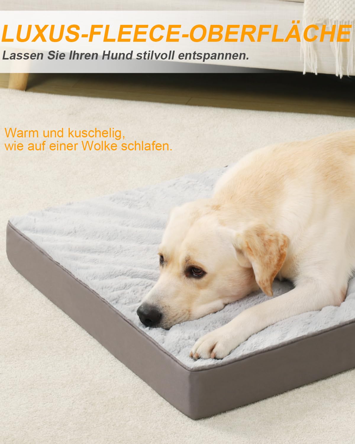 KSIIA Orthopädisches Hundebett Grosse Hunde, Hundekissen Waschbar 105x70cm, Hundebetten mit Abnehmbarer Deckel, Hundematte Doppelseitig Wendbare, Grau