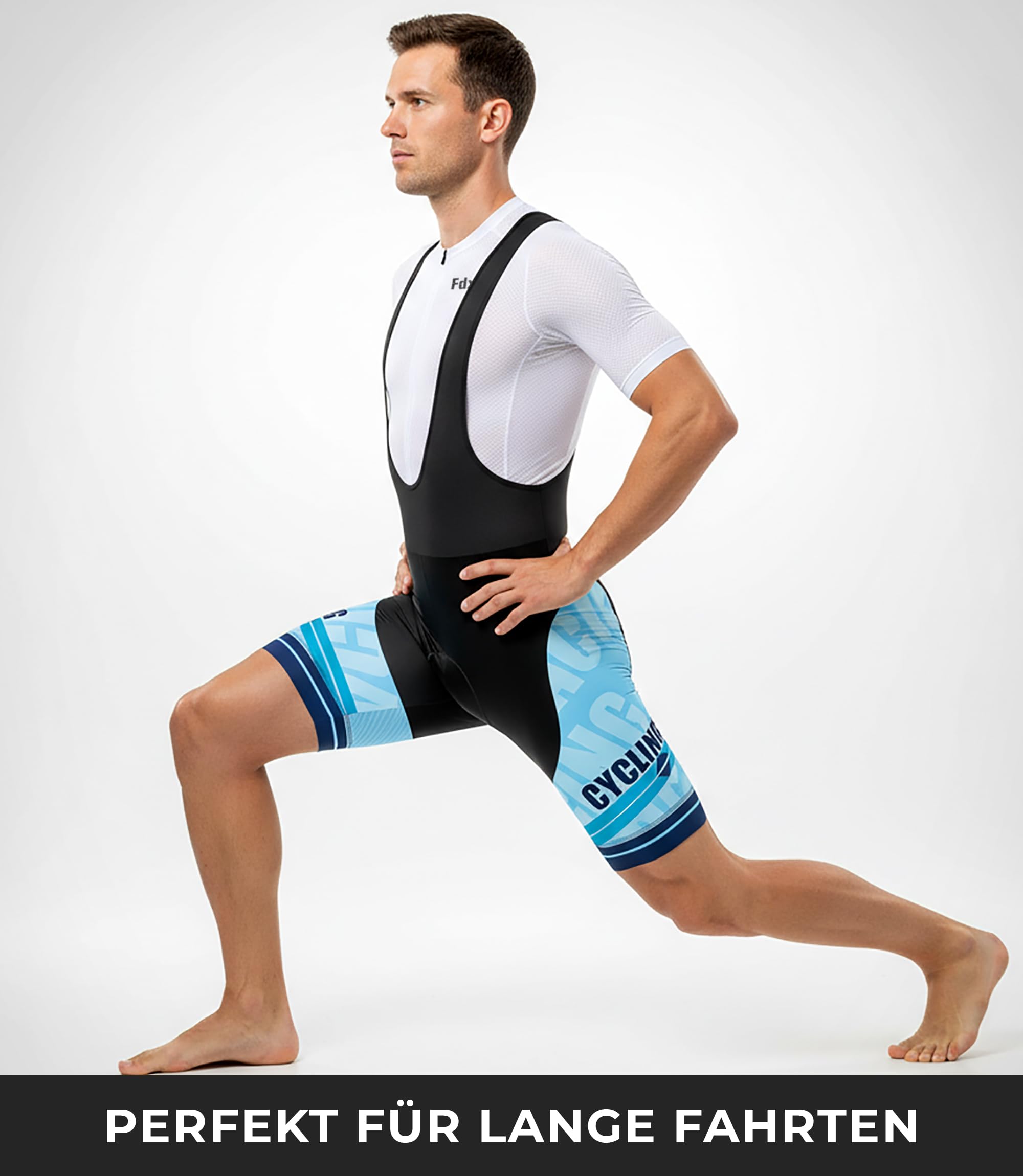 FDX Bib Shorts Herren Kurz 3D Gel Polster mit Mesh Träger | Silikon Beinabschlüsse Atmungsaktives Material Ergonomische Passform für Rennrad MTB Gravel Touren und Training