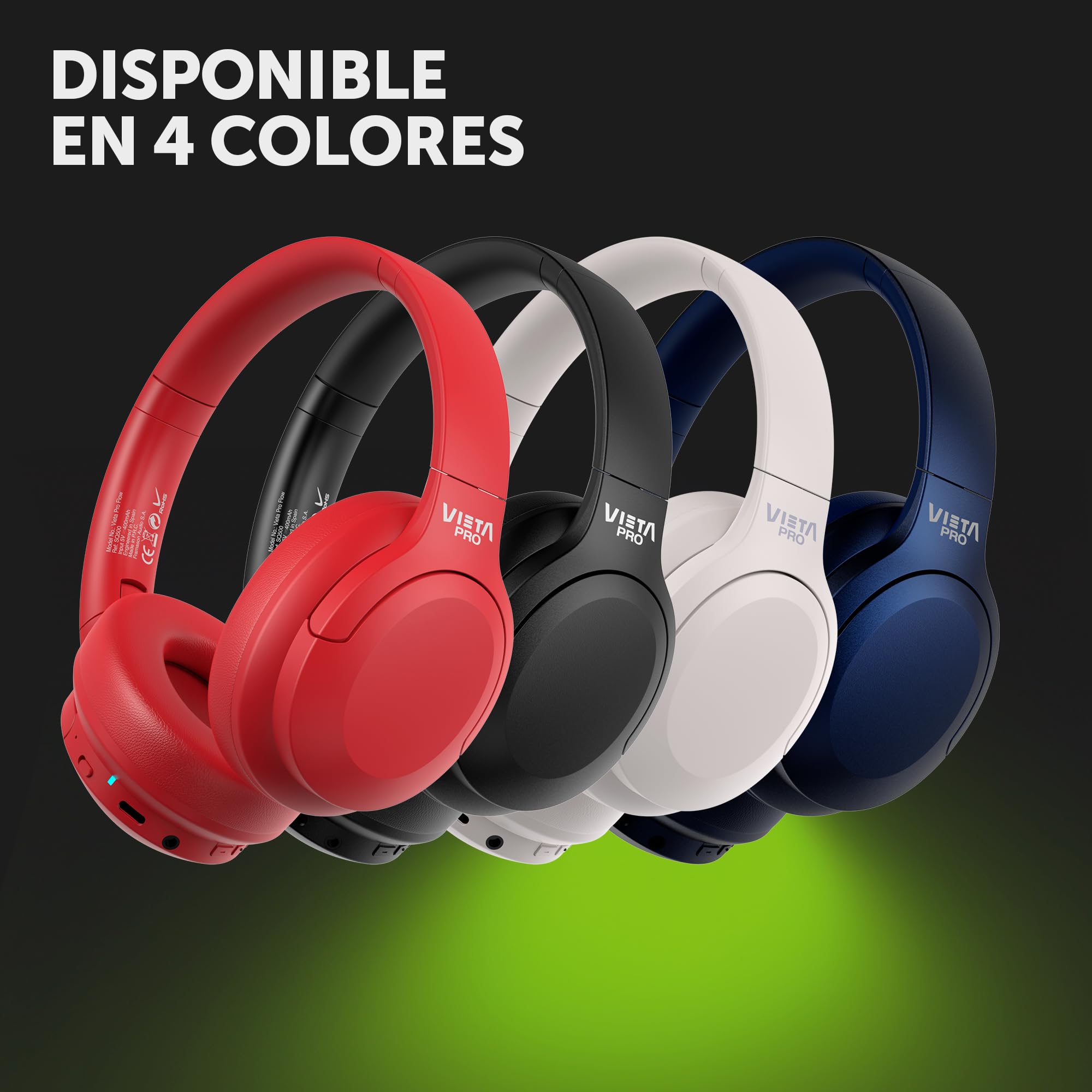 Vieta Pro - Cascos inalambricos Bluetooth Diadema con Dual Pairing. Sonido Estéreo y 50 Horas de Reproducción, Modo Gaming con micrófono para PC/Teléfono, USB Tipo C y Plegables. Auriculares Stream