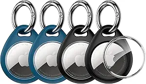UNBREAKcable 4-Pack AirTag Case with Keychain [Lock Design][Lightweight][ Scratch Protection], Secure Holder Protective Case for Keys, Bags, Luggage, and Pet Collar (Black&Blue)