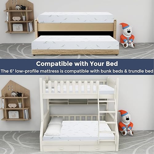 Miniatura 7 de IULULU Colchón de tamaño matrimonial, colchón de espuma viscoelástica de gel de 6 pulgadas en una caja, colchón de bambú para cama de té verde,