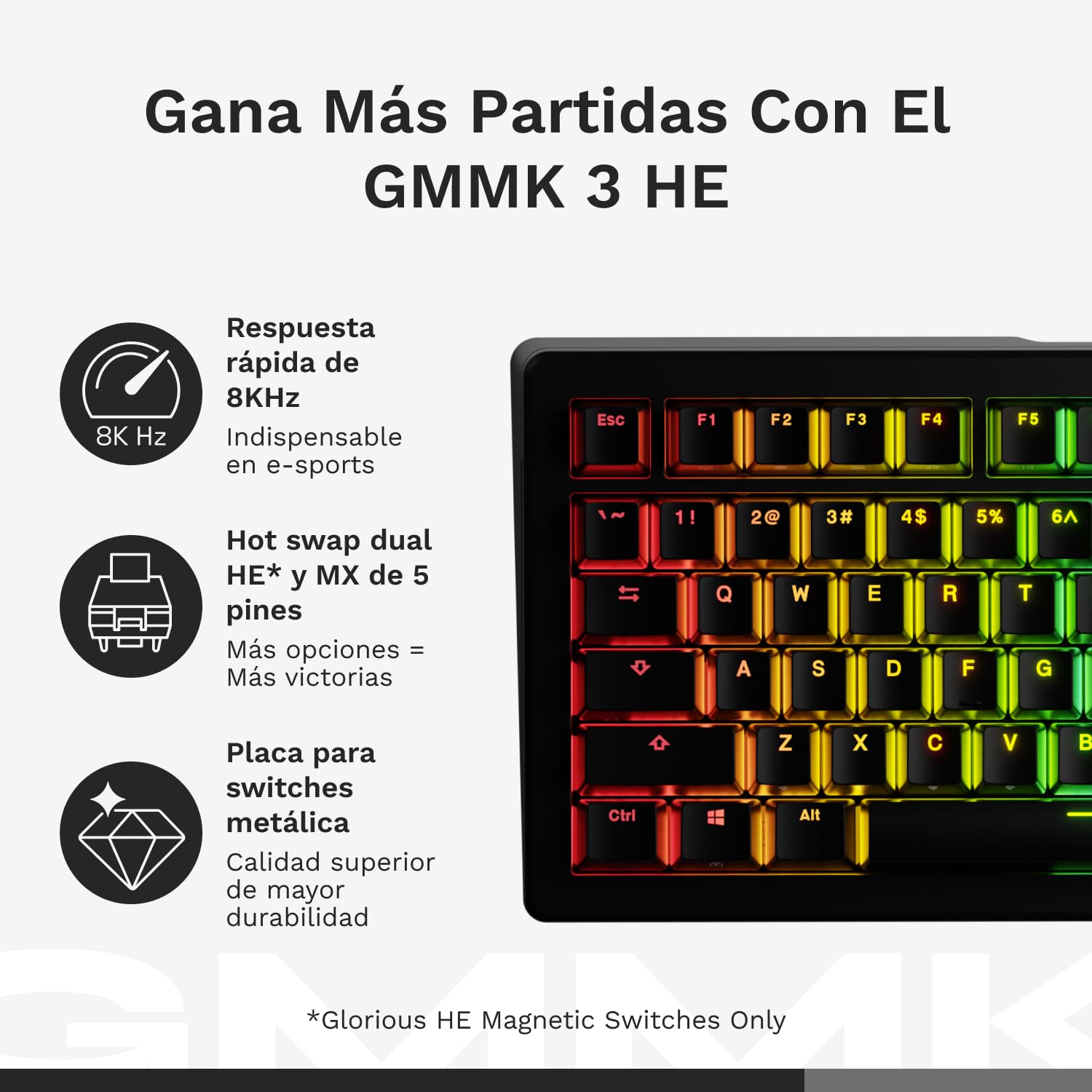 GLORIOUS GMMK 3 HE Teclado Inalámbrico 65% AZERTY FR (Negro) | Tecnología Hall Effect rápida, tasa de sondeo 8000Hz, switches magnéticos Fox, junta modular muy flexible, diseño de calidad