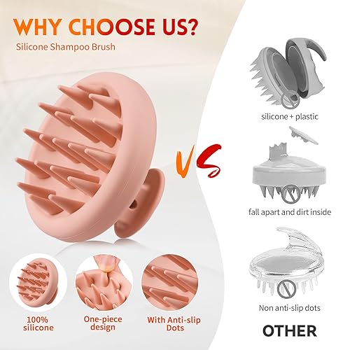 Miniatura 6 de Paquete de 2 cepillos de silicona para masajeadores de cuero cabelludo, limpiador de ducha con cerdas suaves, tratamiento para el crecimiento del