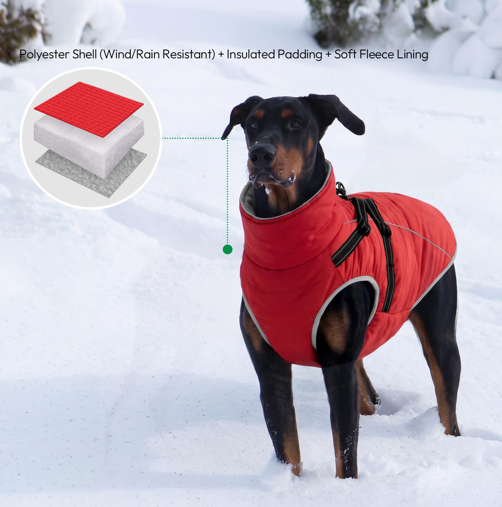 KONVINIT Abrigo para Perros Grandes Impermeable con Arnés - Capa Térmica para Labrador Pastor Alemán con Problemas Articulares