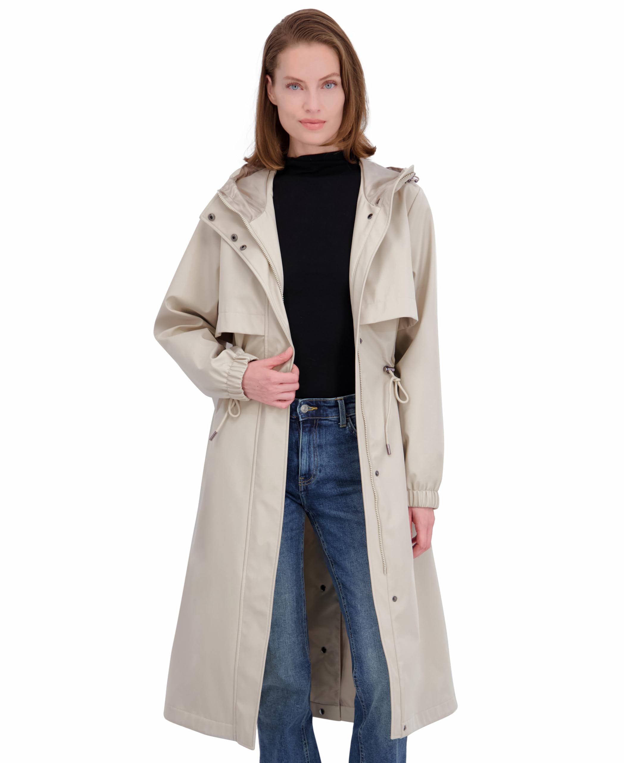 TAHARI Womens Softshell Trench Coat Lightweight Rain Jacket With Detachable Hood Windproof Water-resistant