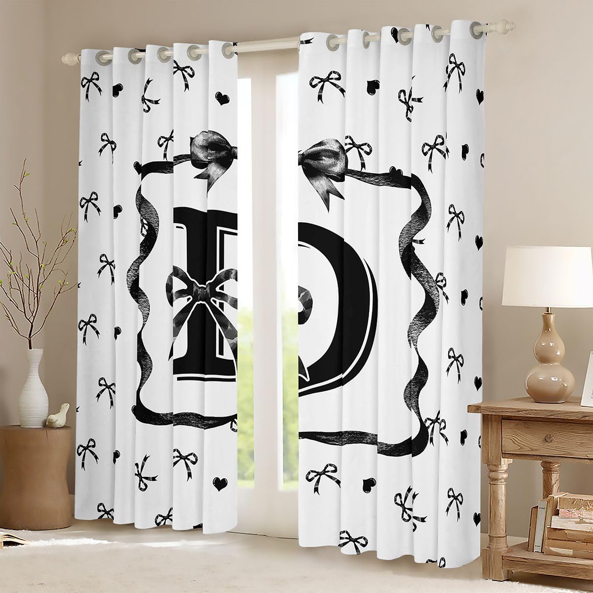 Homewish Urocza czarna muszka zasłony okienne, 117 x 183 cm, 2 zestawy paneli – początkowe kokardki, zasłony zaciemniające, urocza , kokarda, zasłony okienne, księżniczka, muszka do sypialni