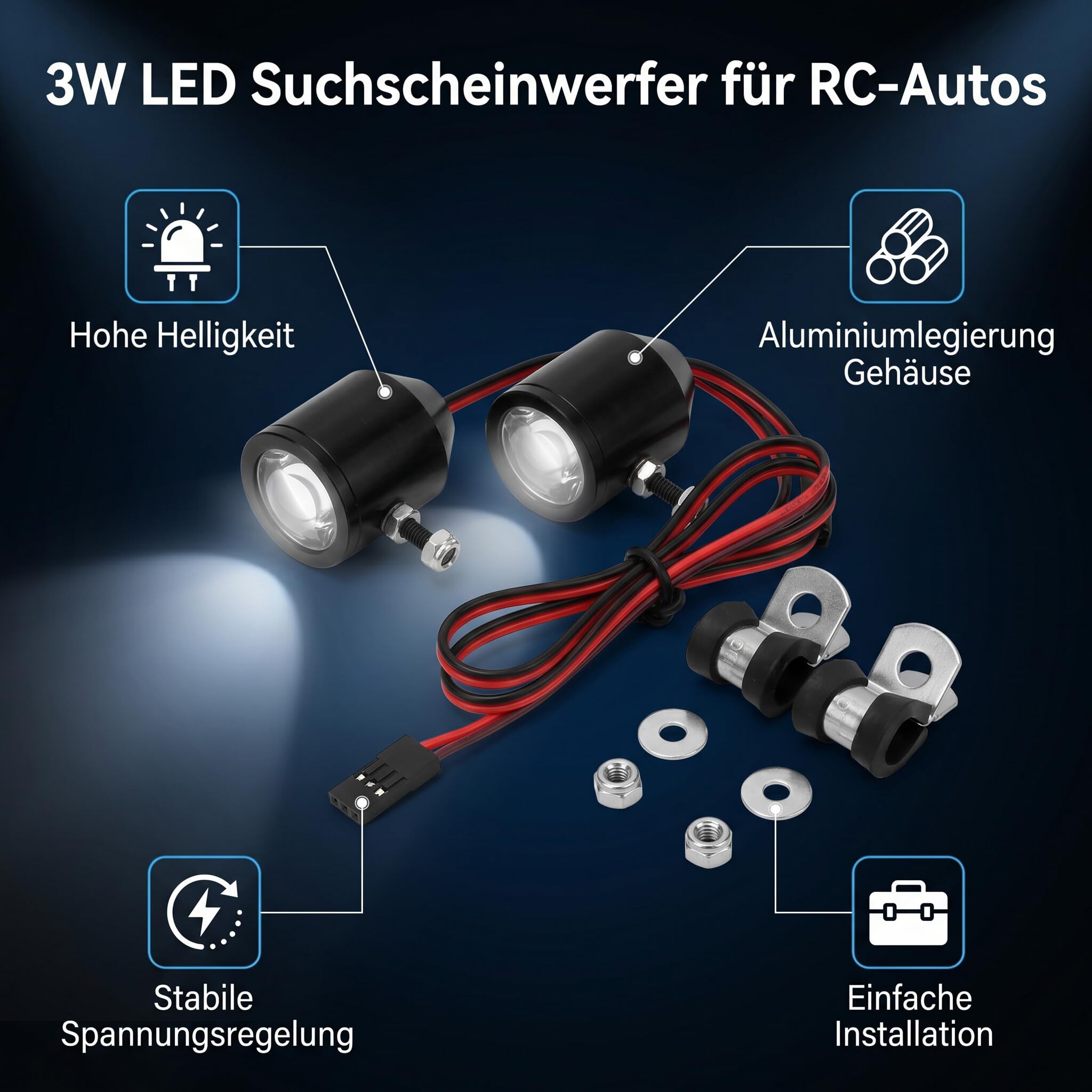 Haofy Rc Spotlights Projecteur Rc, Ensemble de Lumière LED pour Hélicoptère Rc, Projecteurs 3W, Pièce de Rechange, Accessoire de Remplacement pour Modèle de Voiture Rc (#1)