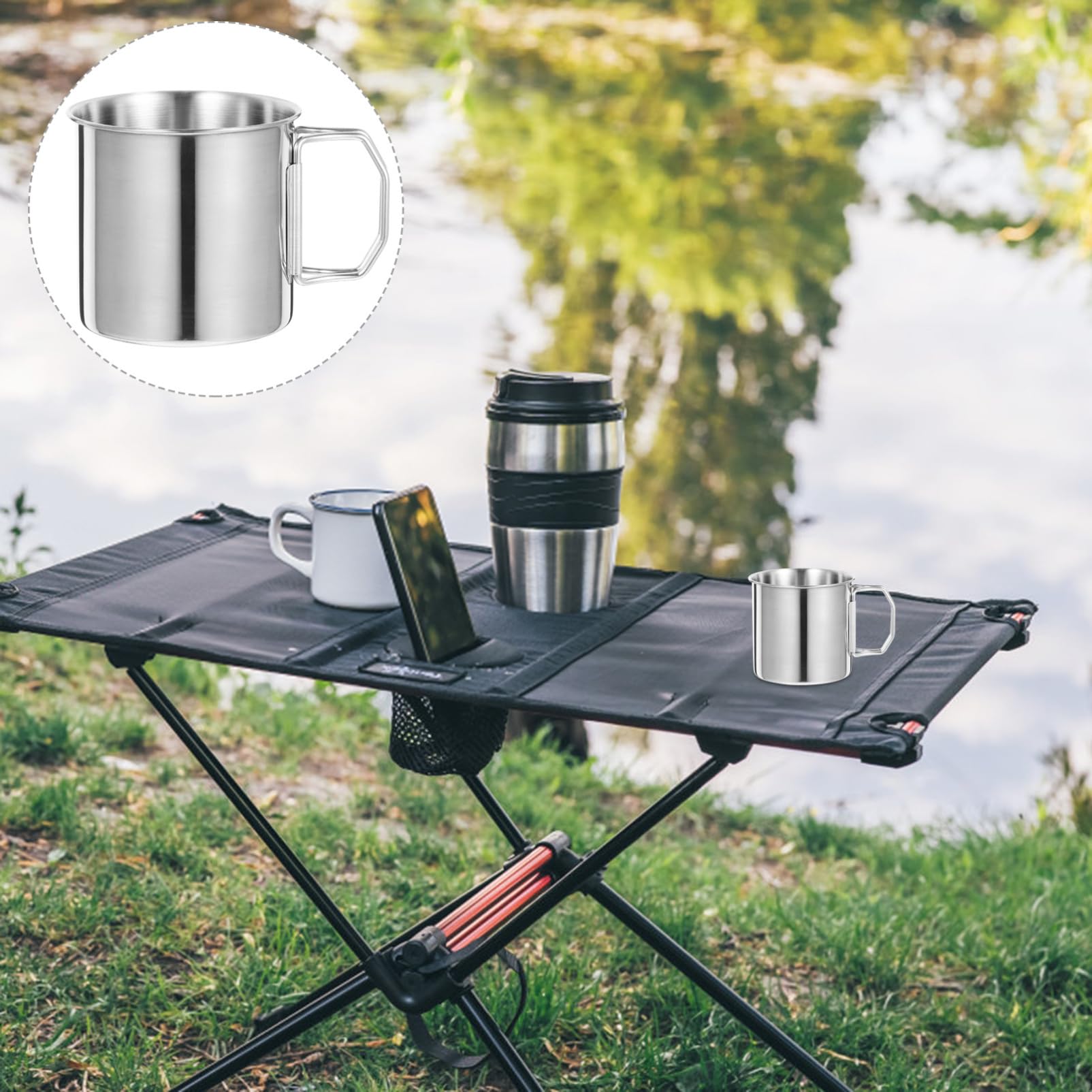 ibasenice 4 Ensembles Tasse De Camping Acier Inoxydable De Mug Pliant Pour Boissons Chaudes Et Froides Cup Pratique Pour Activités Plein Air Et Randonnée Pour Camping Pique 2 Pièces * 4