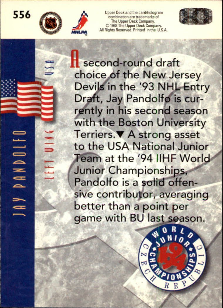 Amazon.com: 1993-94 Upper Deck #556 Jay Pandolfo RC : Collectibles