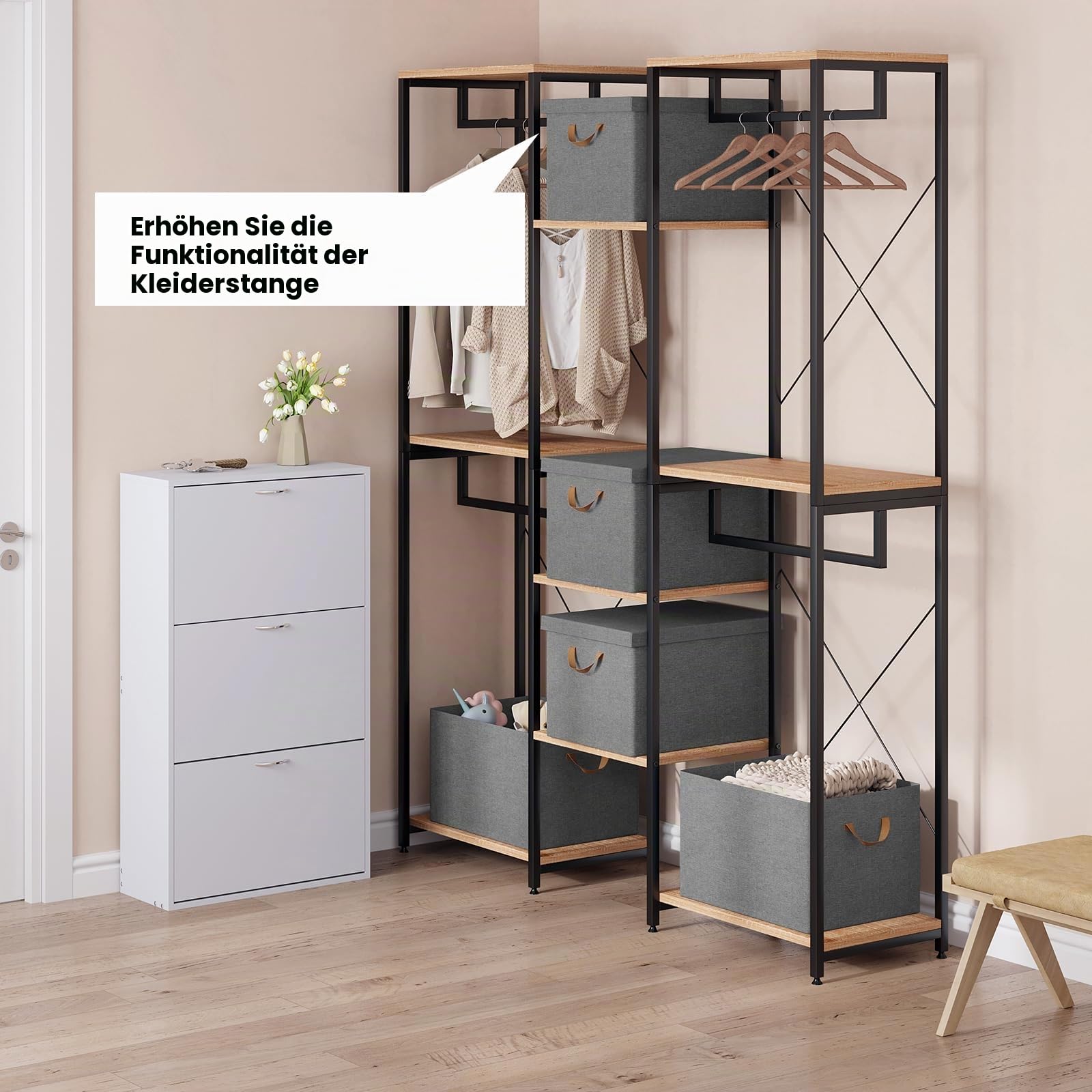 WOLTU Faltbare Aufbewahrungsboxen 10 Stück, mit Deckel, Grau, 48x36x30cm | aus Polyesterstoff, für Schlafzimmer, Arbeitszimmer, Wohnzimmer, Organizer Box mit Griffen, faltbar,