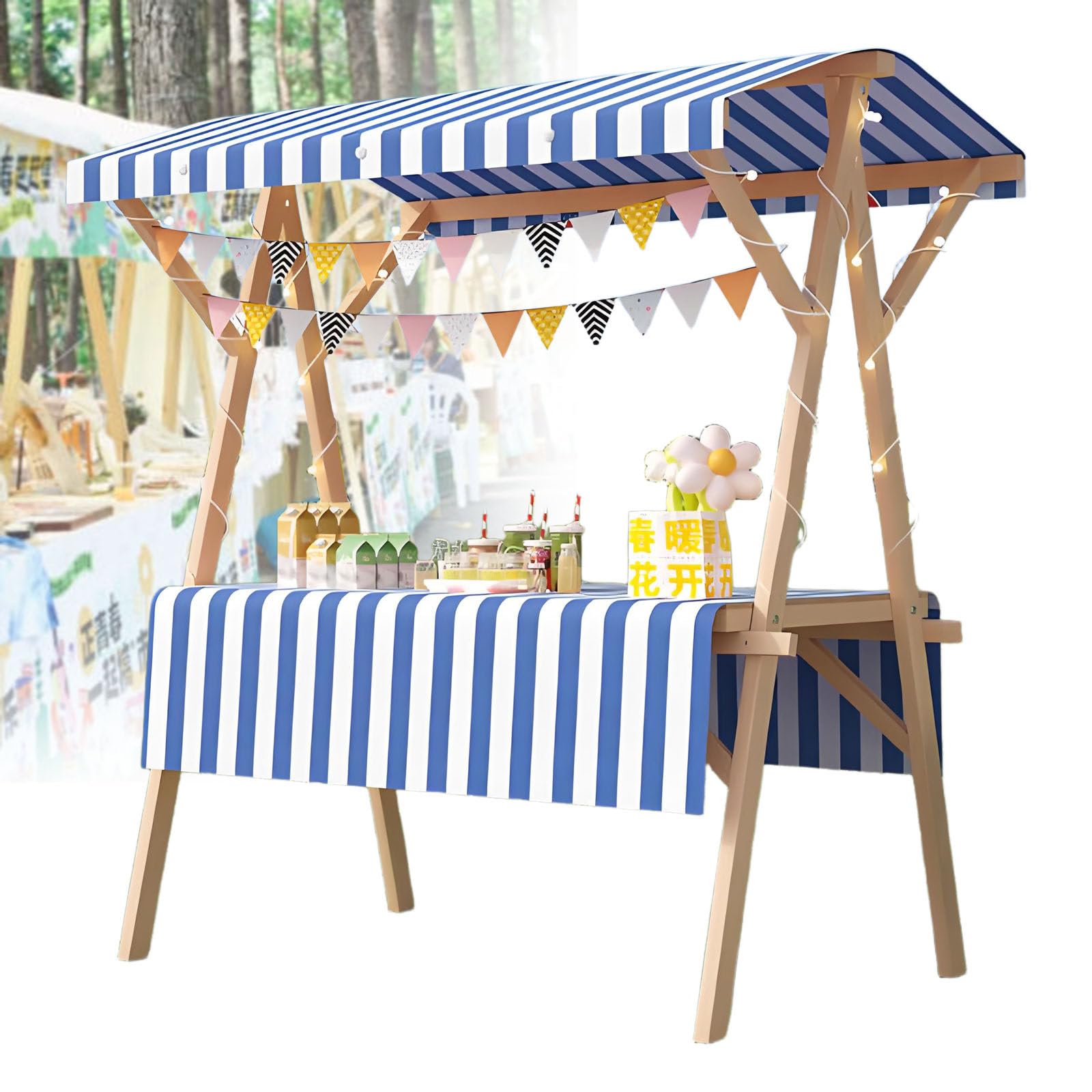 Cabina pieghevole leggera in legno per venditori, carrello portatile per vendita di hot dog e gelati, 120 x 60 x 200 cm, facile da installare, senza ruote