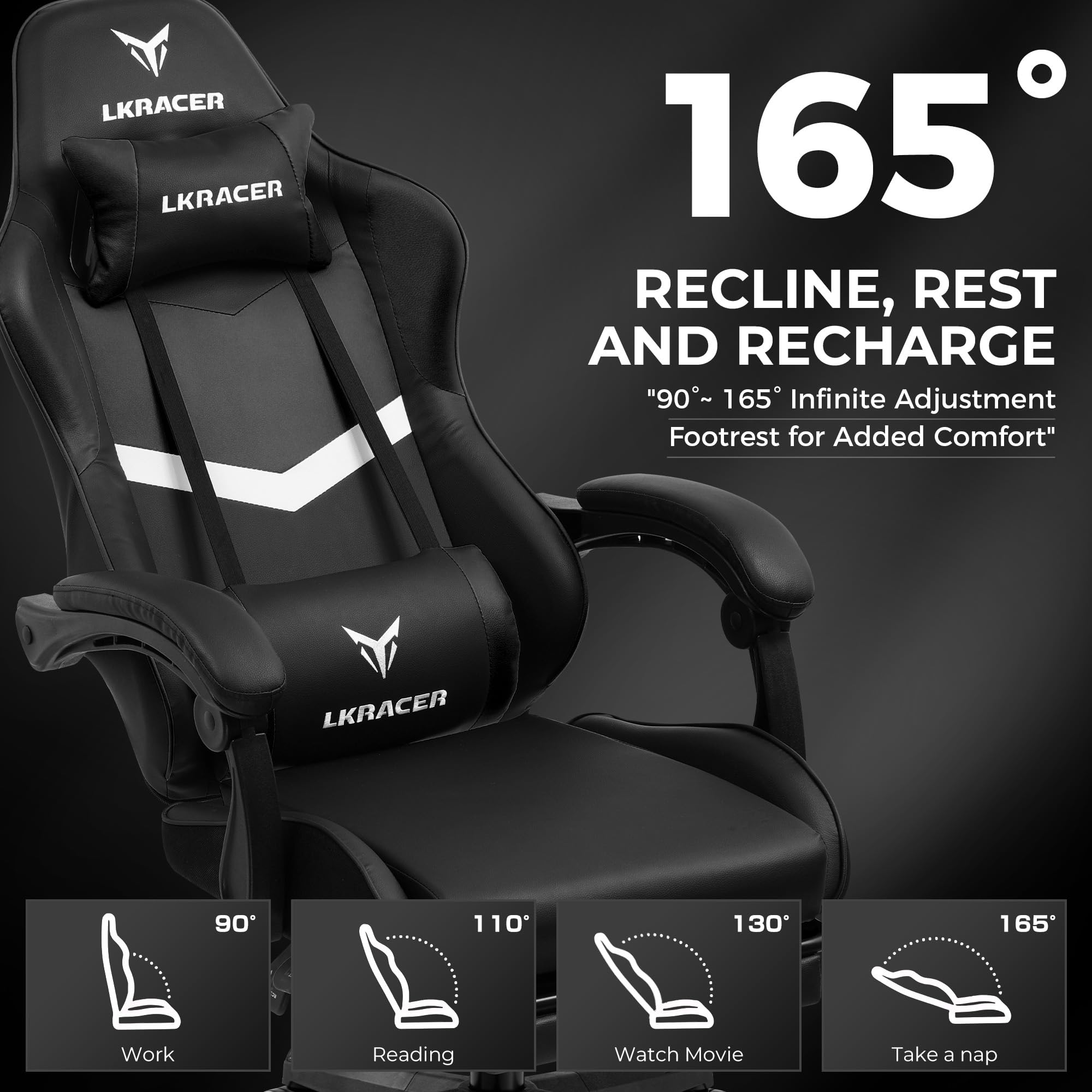 GTPLAYER Silla de Oficina para Gaming, Masaje, sillón Gamer, Silla ergonómica para Gamer, reposacabezas, cojín Lumbar, Acolchado, Silla giratoria