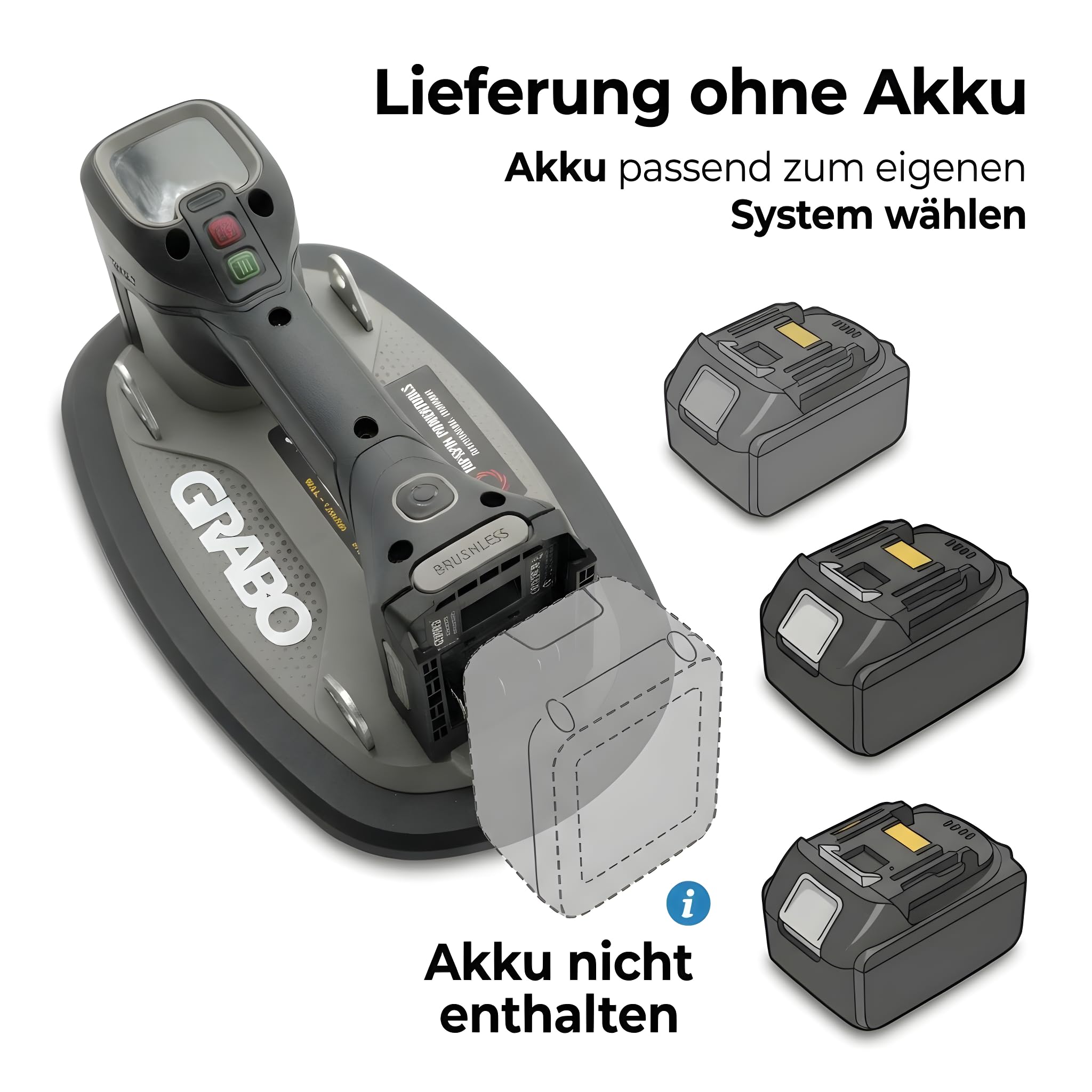 GRABO Brushless-Digitaler Akku Vakuum Saugheber 120kg [Marken Akkukompatibel] elektrischer Platten & Fliesenheber mit Auto-Nachsaugung, Digitales Display für Glas, Stein & Fliesen (OHNE AKKU) (GPB-BO)